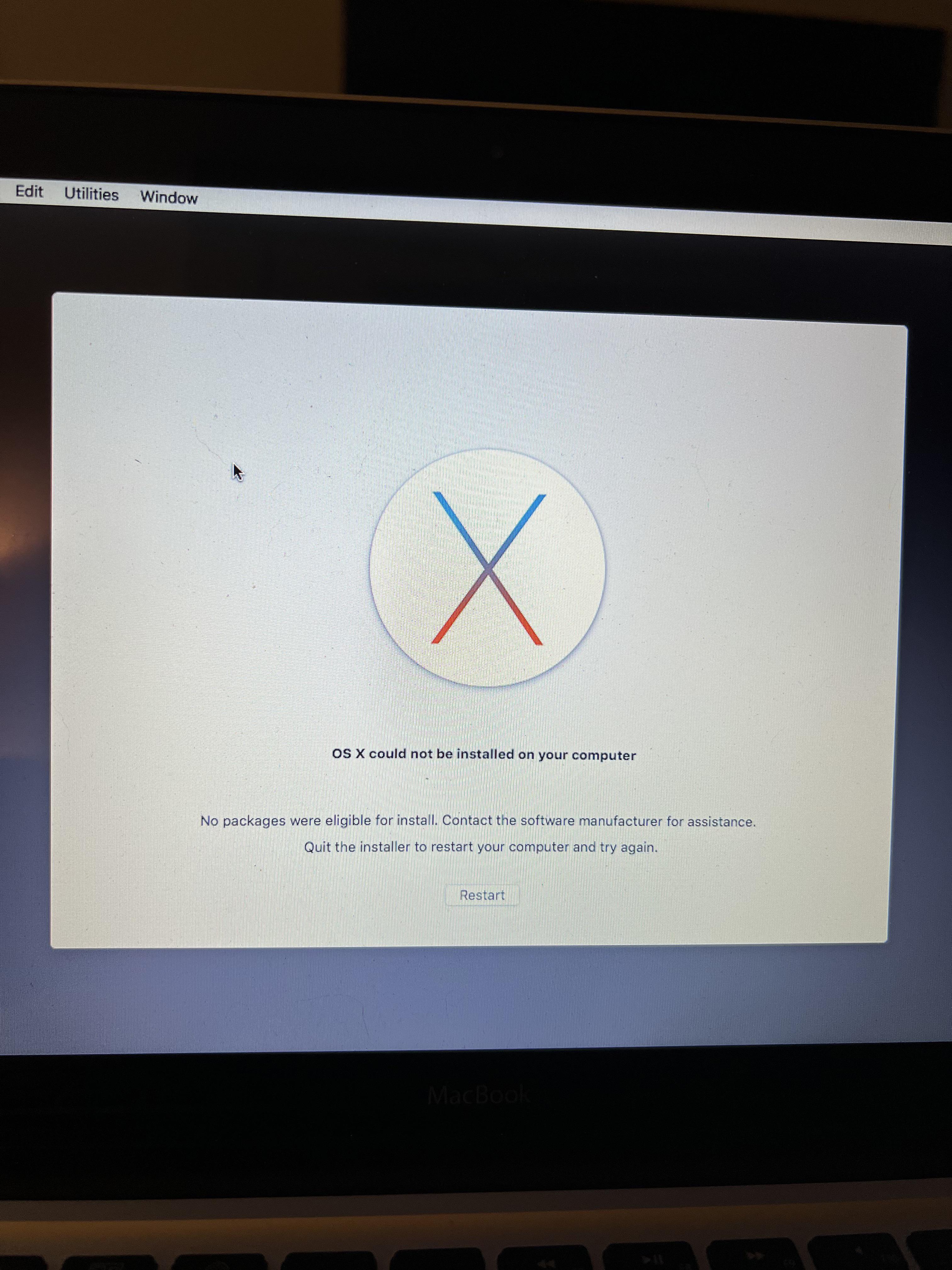 2008 MacBook. Tried installing OS X to upgrade but it’s now stuck on