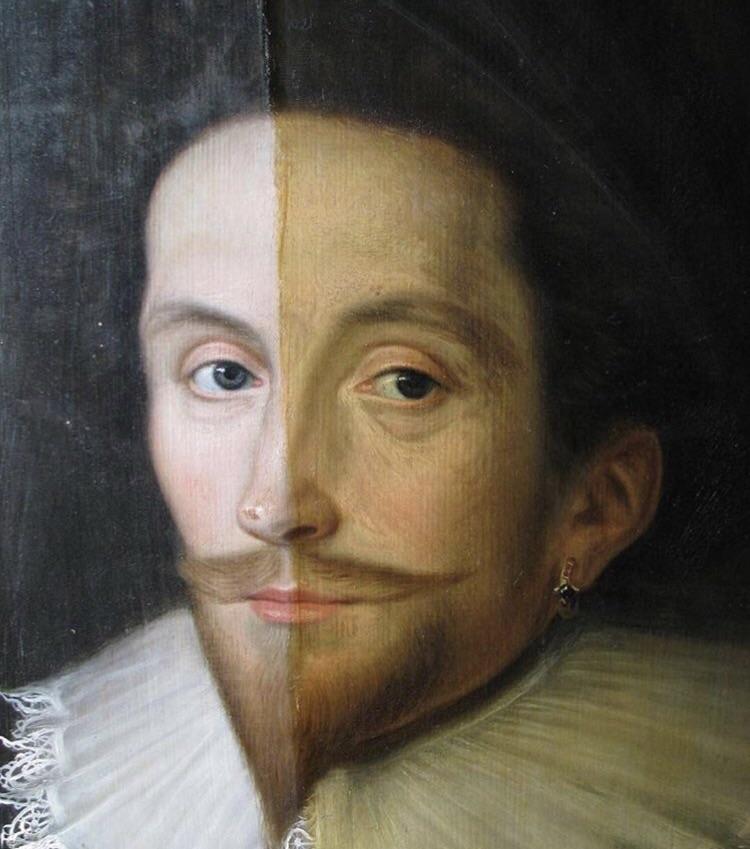 Midrestoration shot of Portrait of a Gentleman, William Larkin, Oils