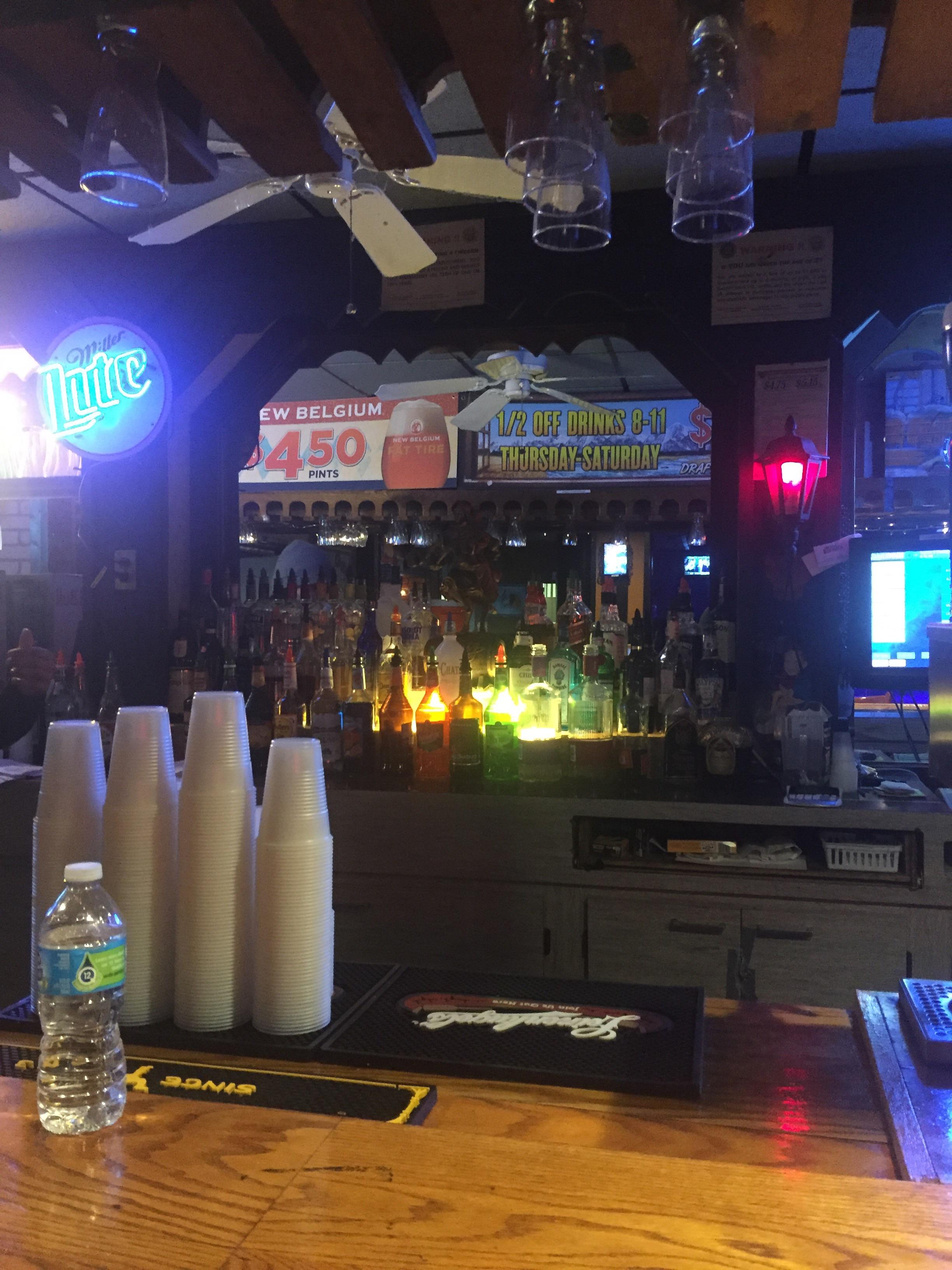 This is a photo of a mirror behind the bar. They have backwards