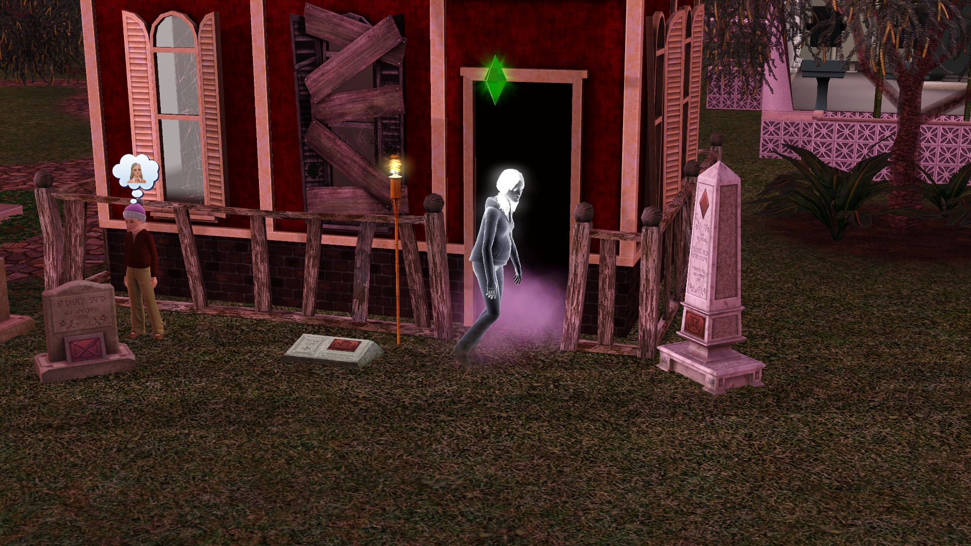 Sim turned into a ghost after entering the haunted house. Is she dead