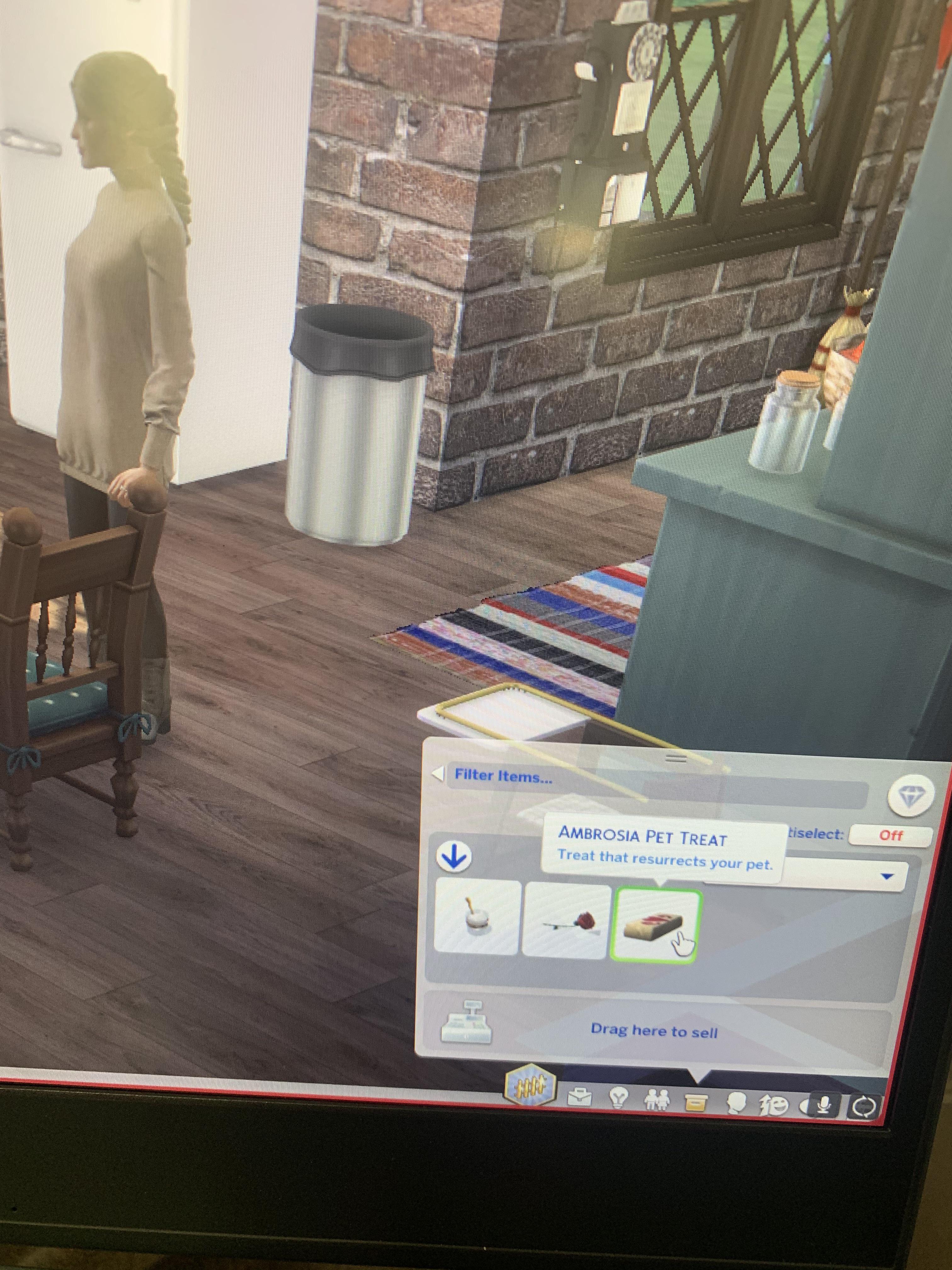 My ghost sim ate ambrosia and came back to life. I clicked on the empty