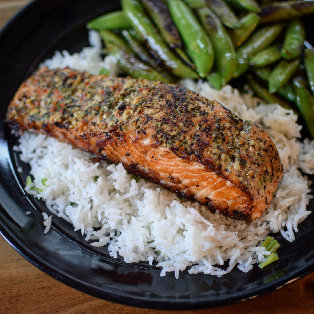 Tonight's Dinner was Preseasoned Salmon, Basmati Rice and Sugar Snap