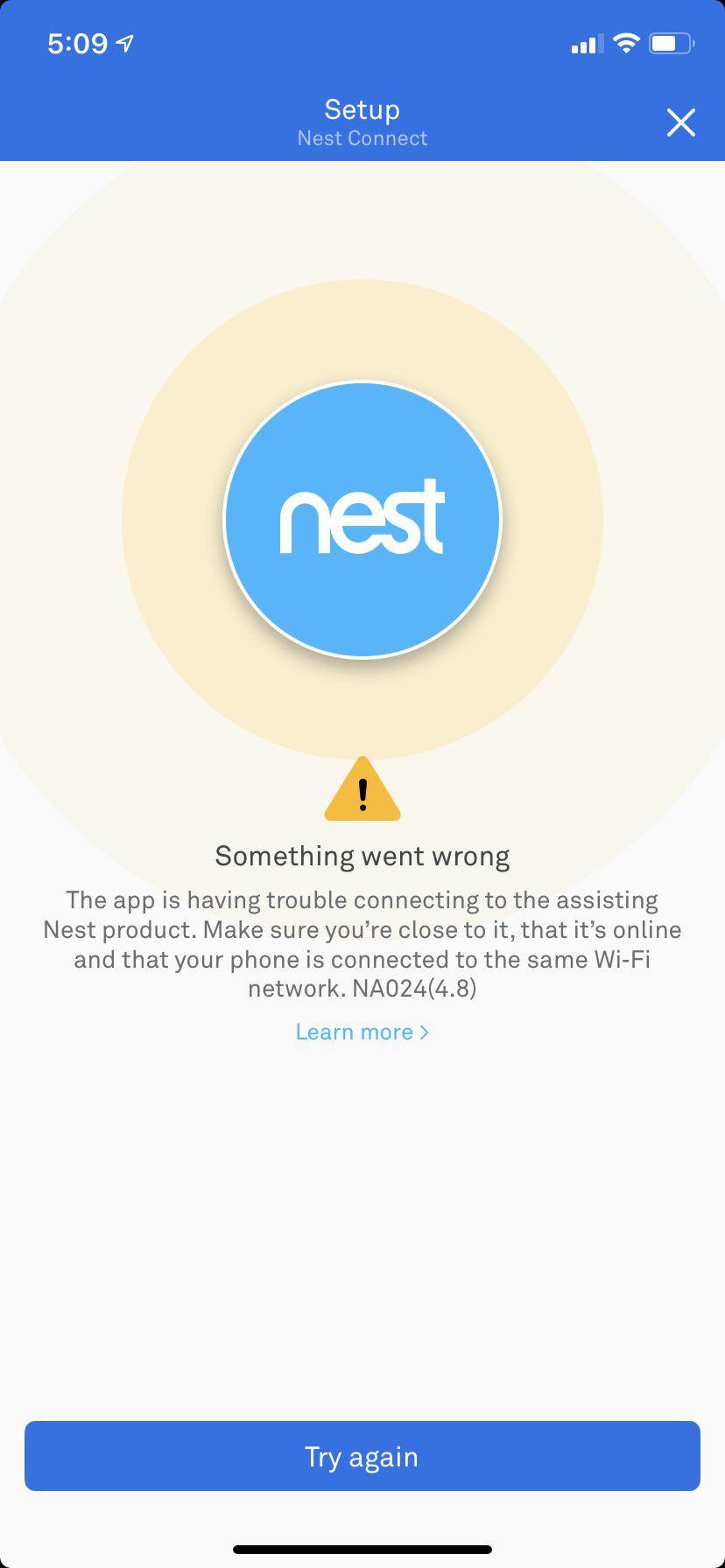 Help! My nest connect won’t connect to my all to set up my yale lock