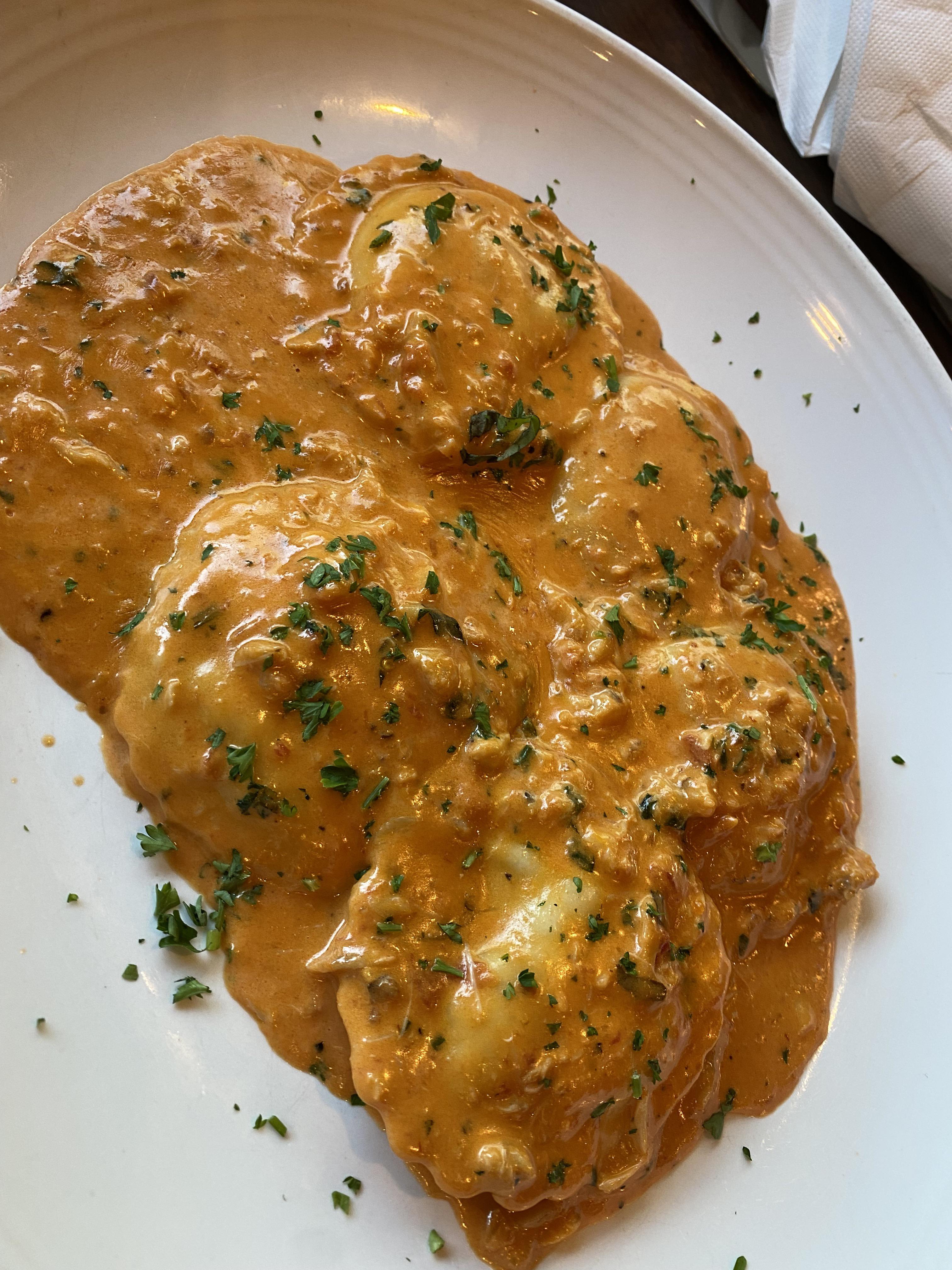 Lobster and crab ravioli with a Rosa sauce. How many calories for the