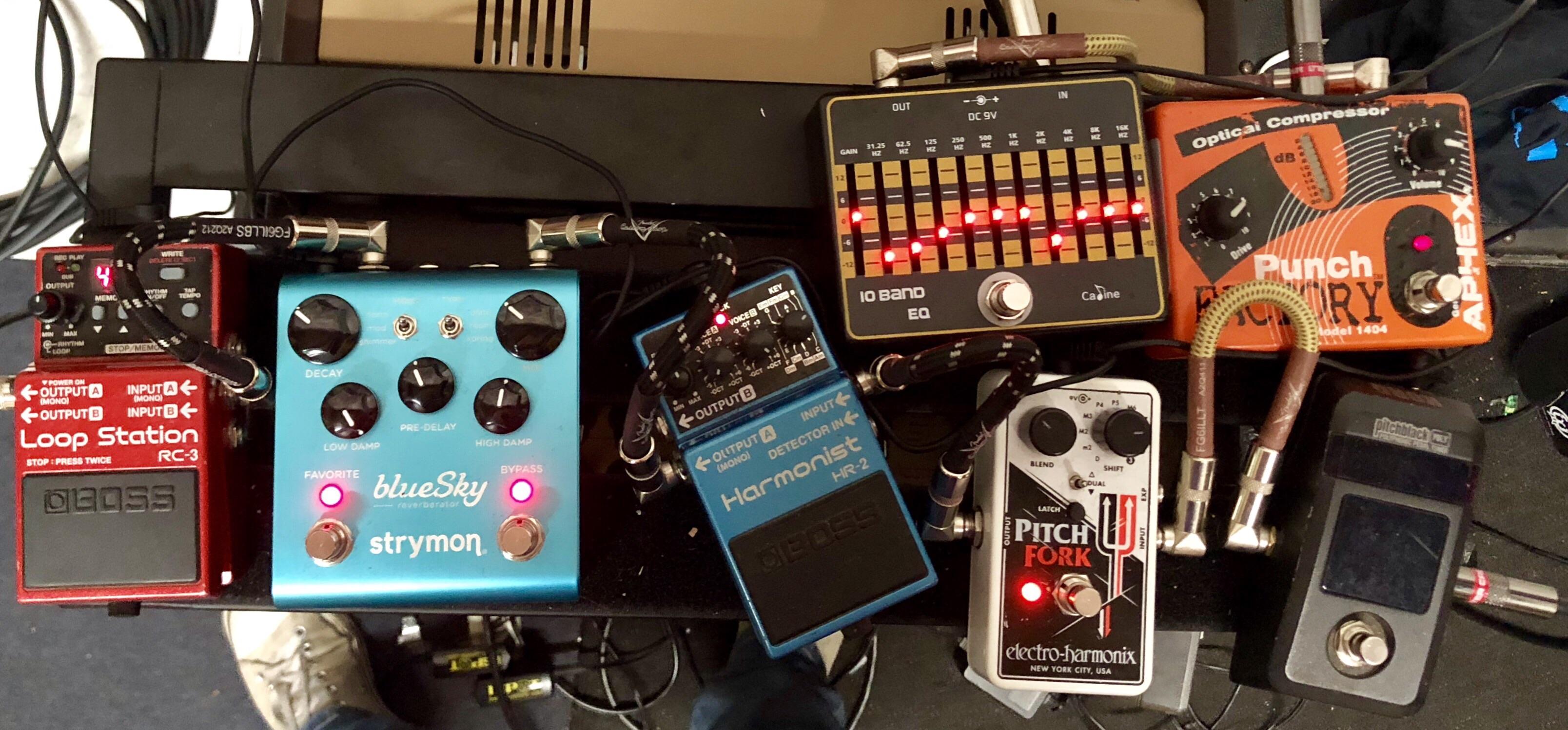 Current pedal set up for Viola in full band. 10 band eq. Graphic