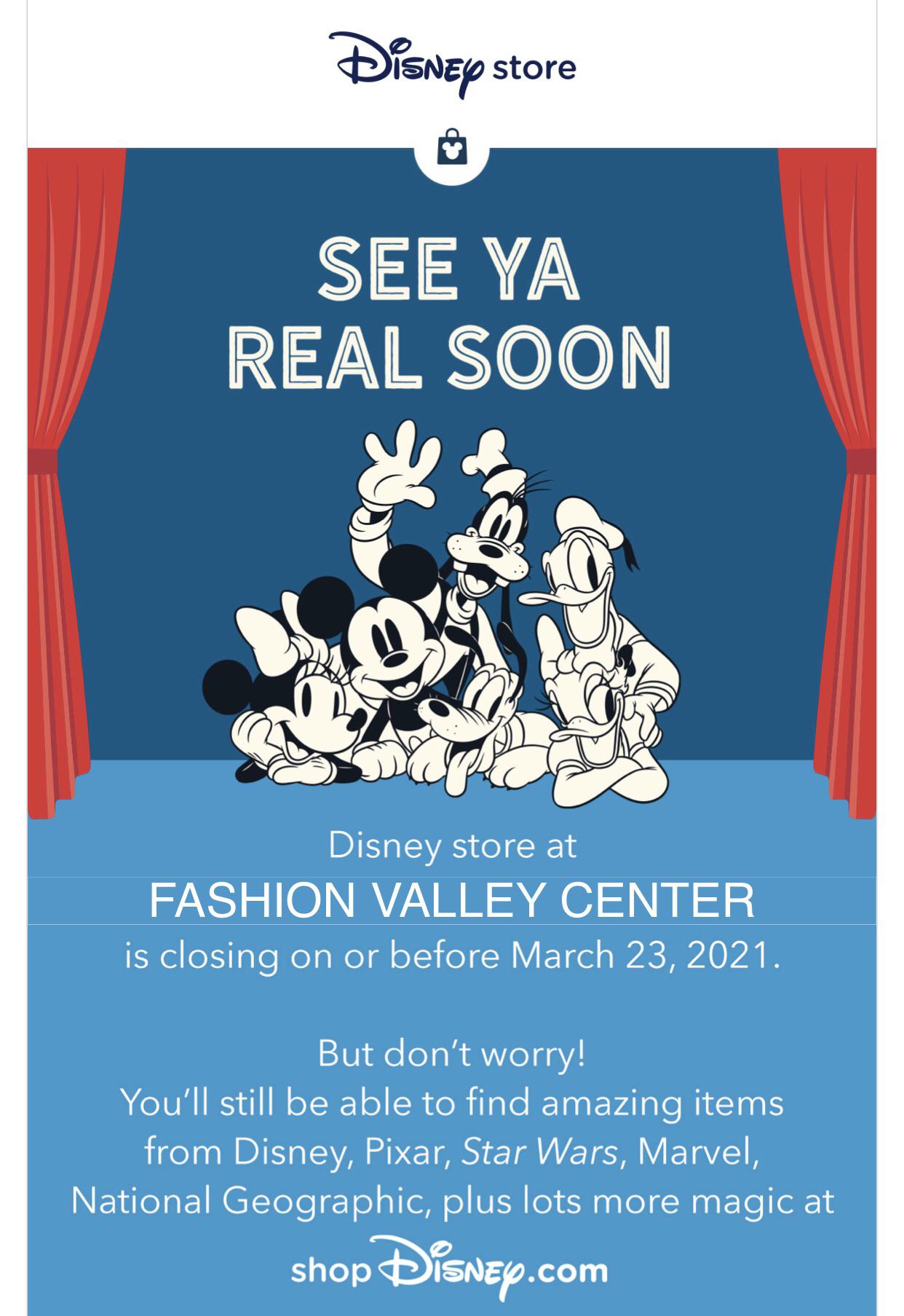 Disney store in Fashion Valley closing soon! r/sandiego