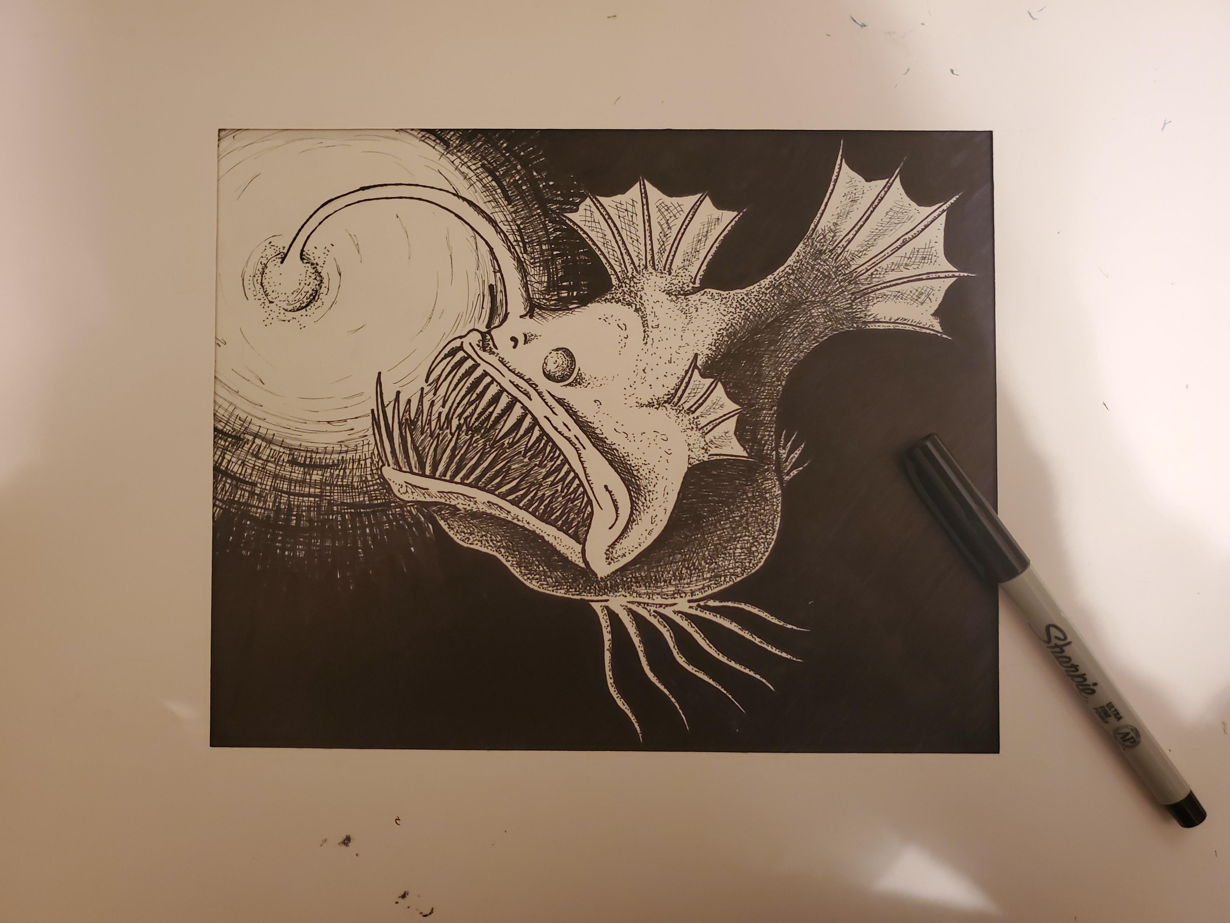 17 y/o a little Angler Fish using a whole black Sharpie and a pen