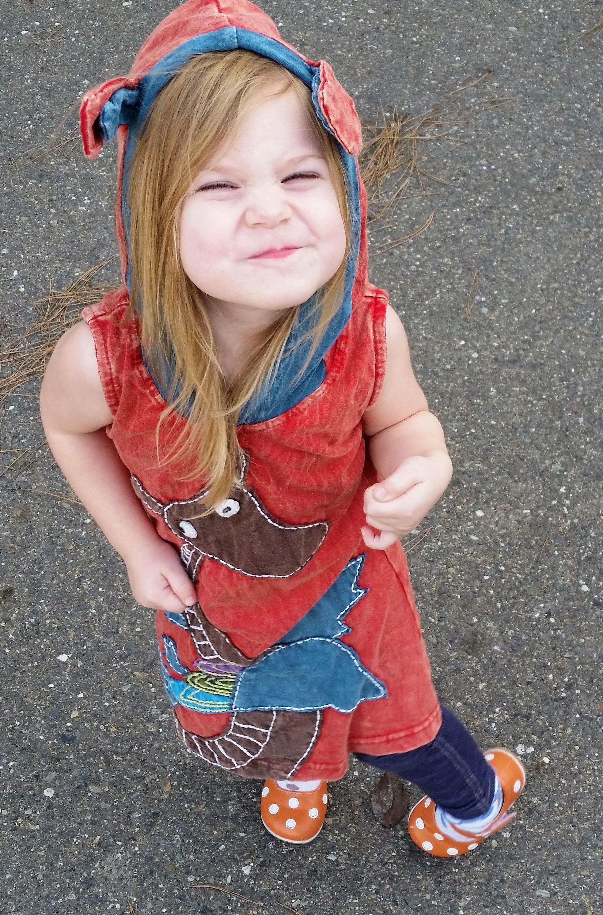 My daughter in her Dragon Dress. This is what I get when I ask her to