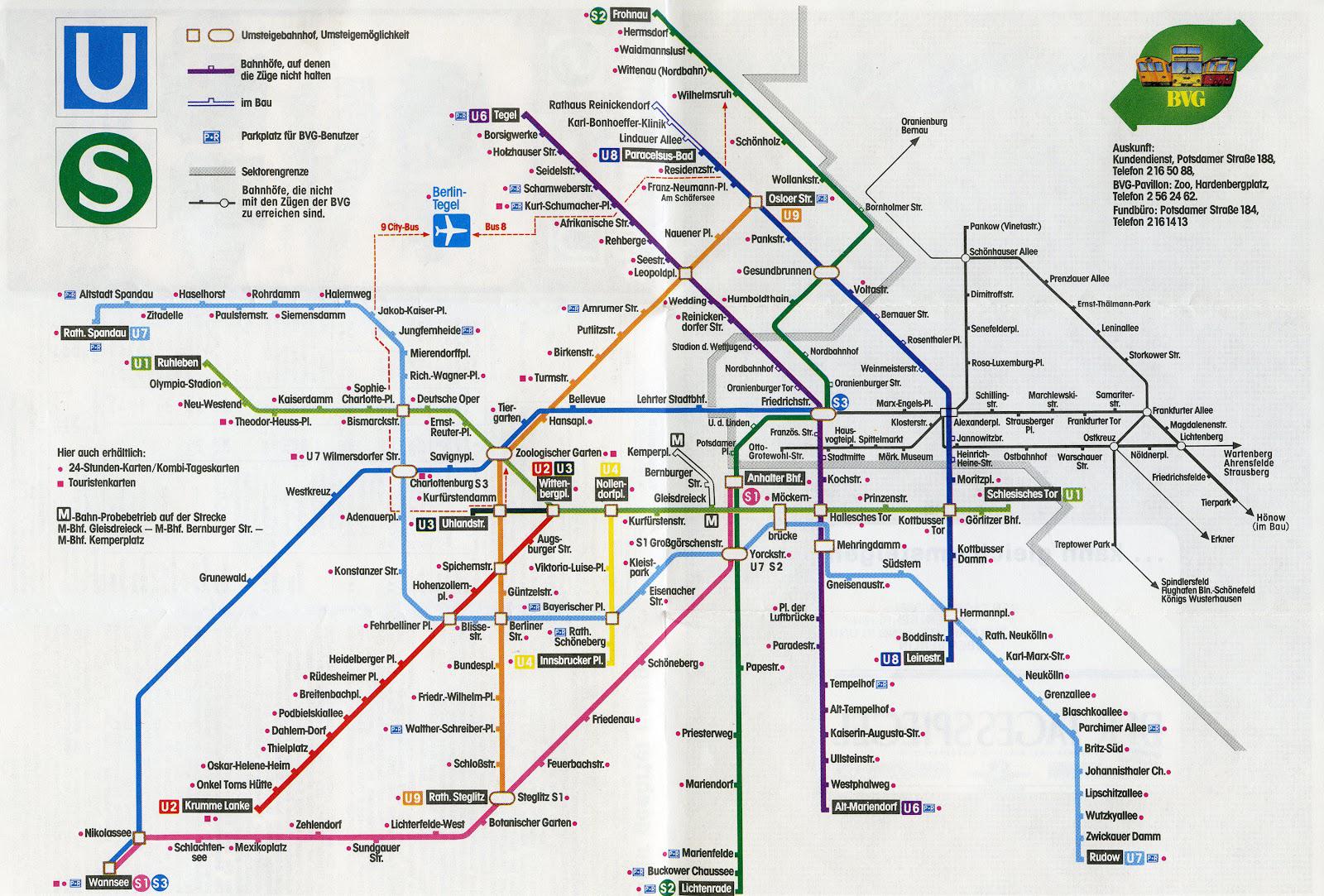 1987 West Berlin UBahn and SBahn map r/MapPorn