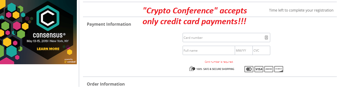Coindesk consensus conference 2019 accepts credit card payments only