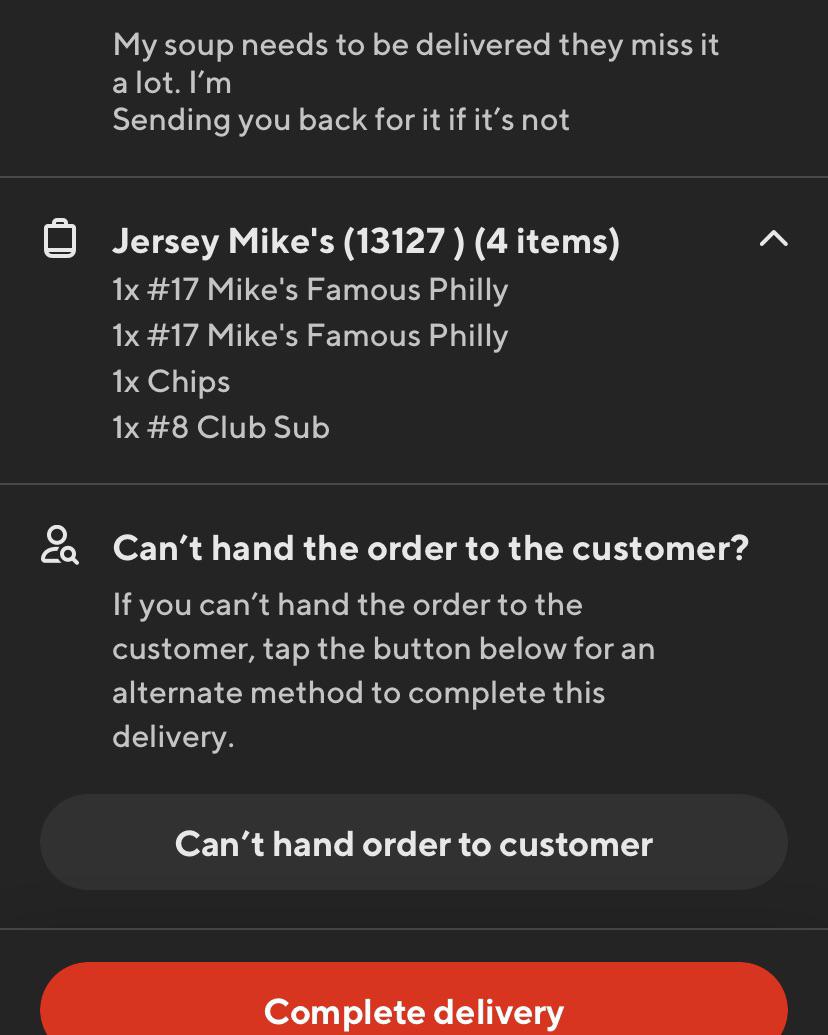 “I’m sending you back” first of all this is a Jersey Mike’s order but