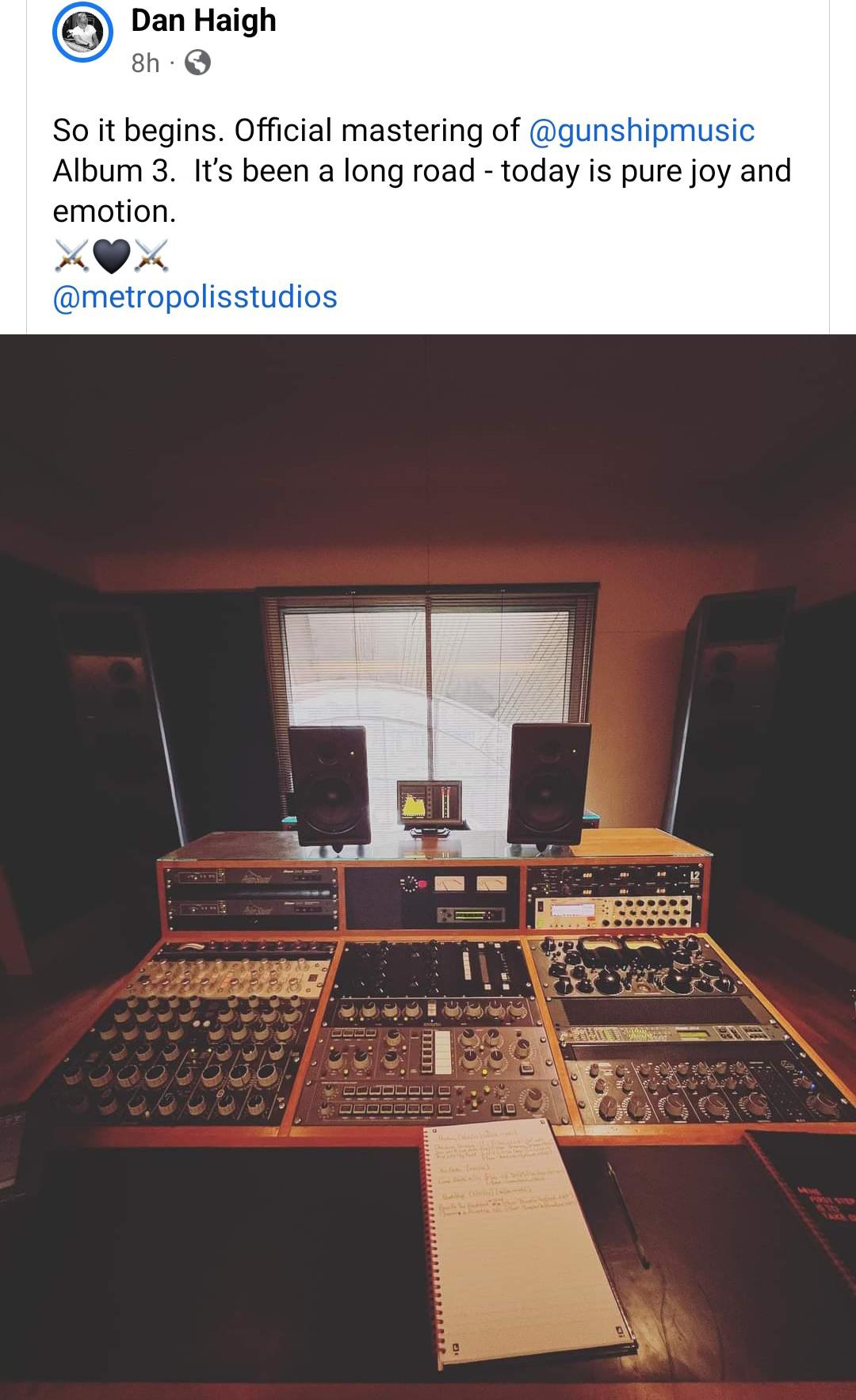 Official mastering of album 3 has begun! r/gunship