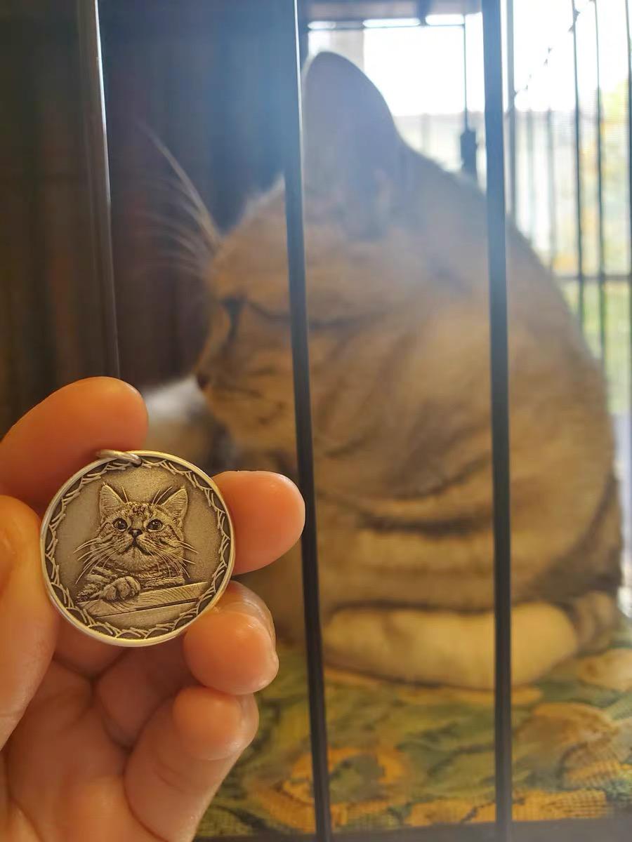 Made this silver cat coin pendant. r/catpictures