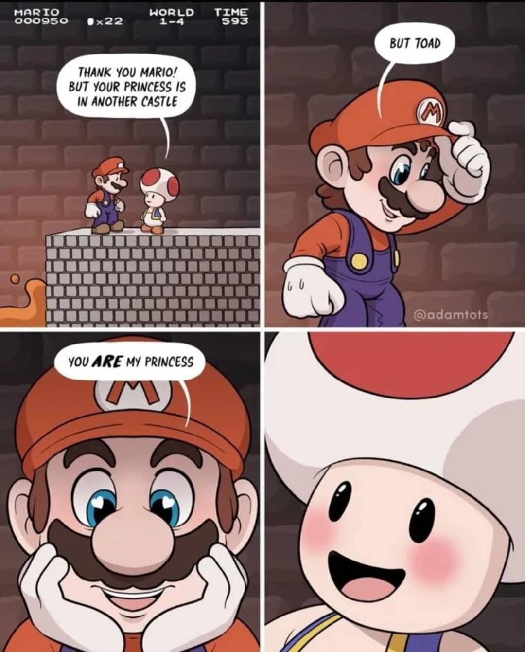 I hope Mario realizes that the mushroom was always there for him, and they have a beautiful