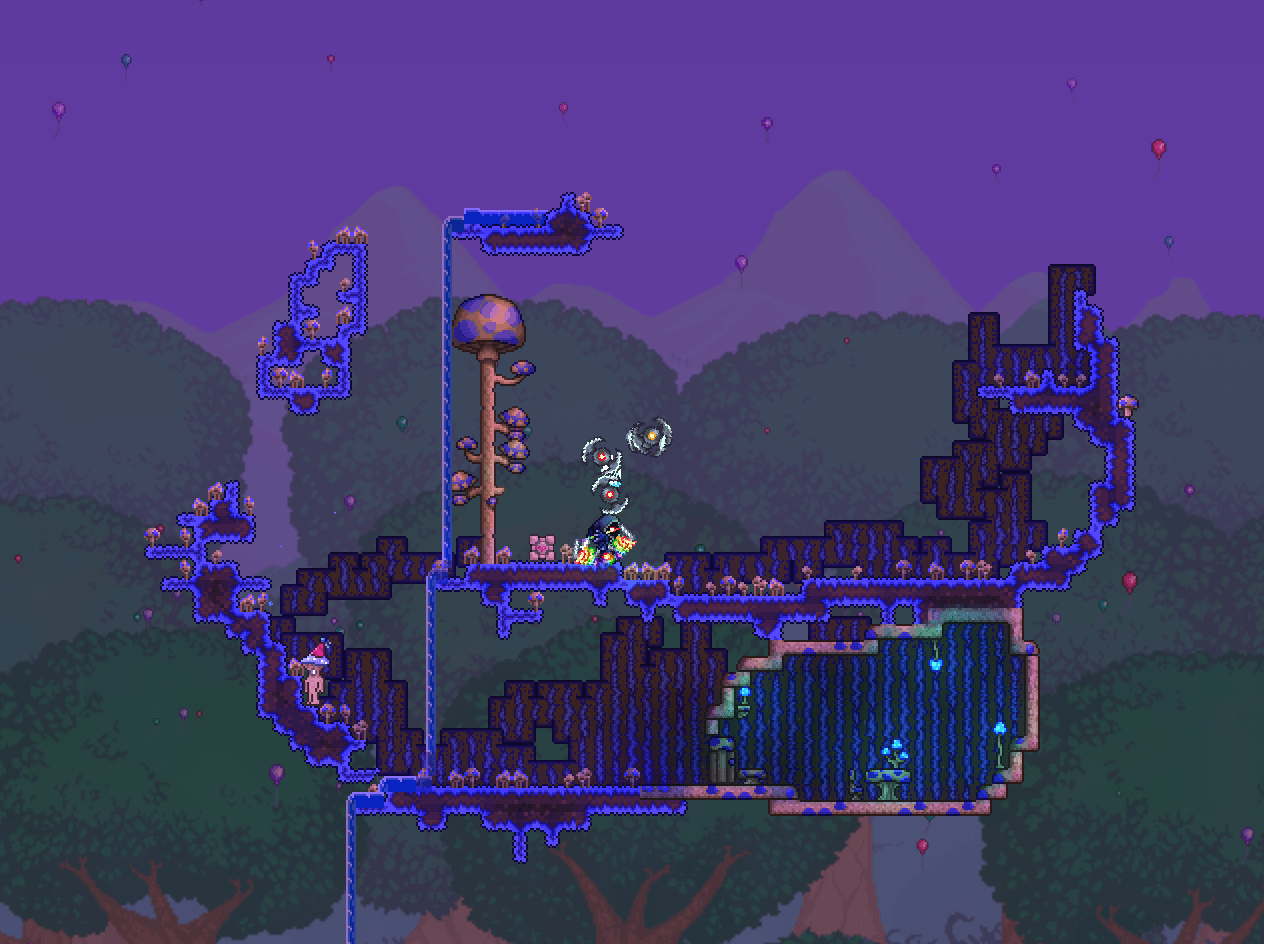 Overworld Mushroom biome in a modded playthrough Terraria