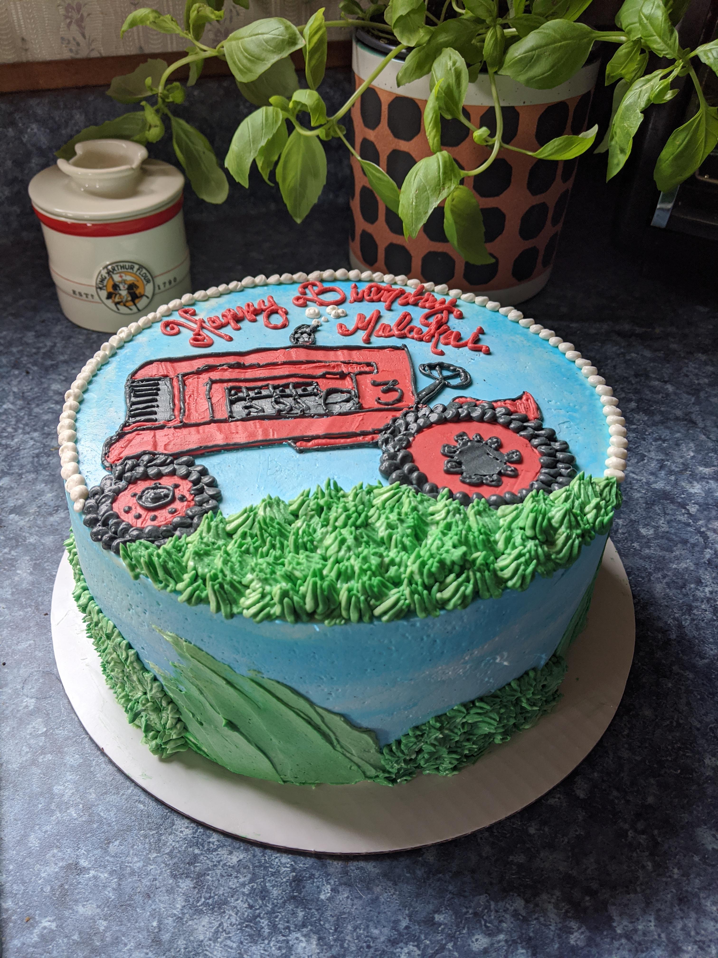 Tractor cake, all freehanded in buttercream cakedecorating