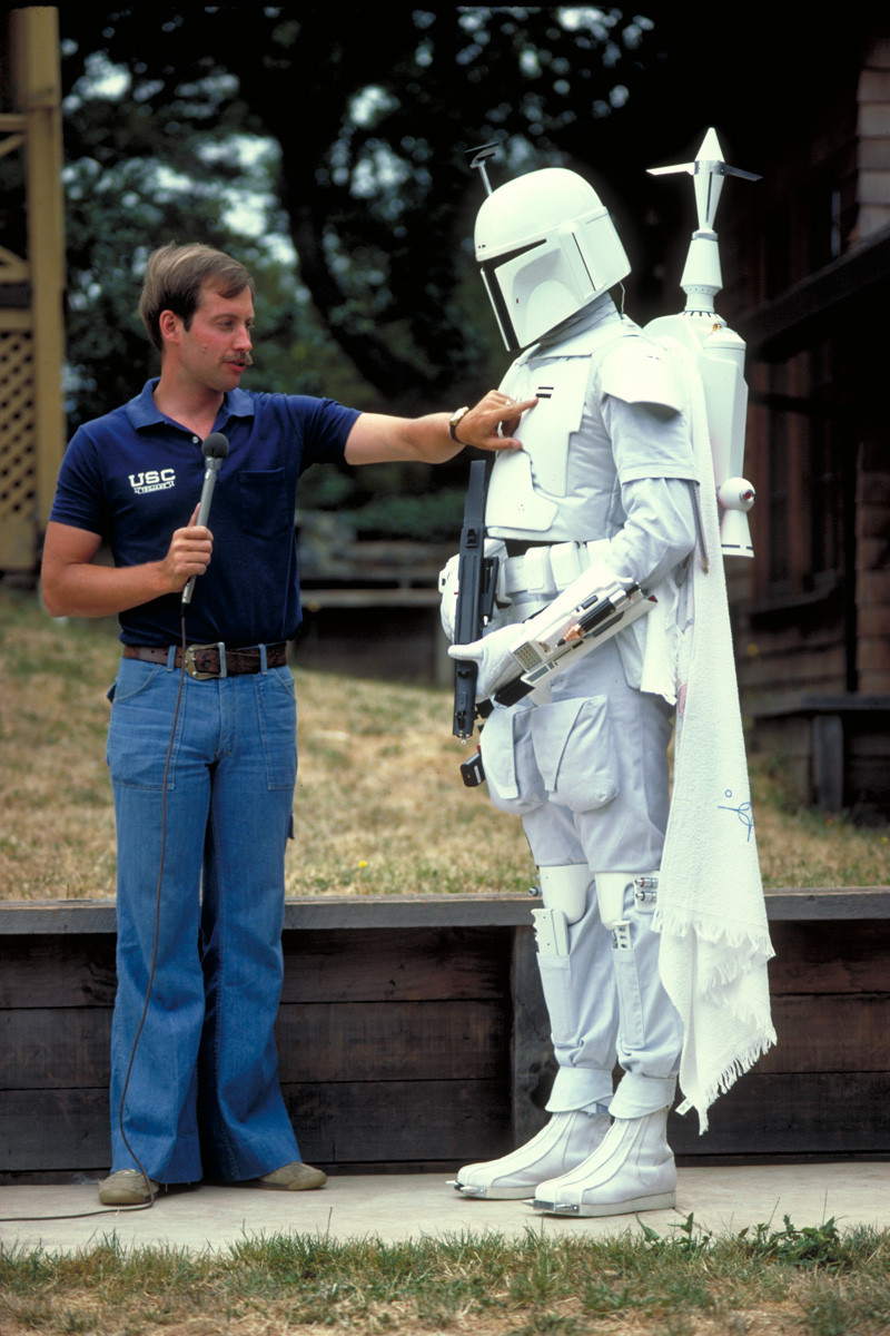 Screentesting the original Boba Fett costume at Lucas's home