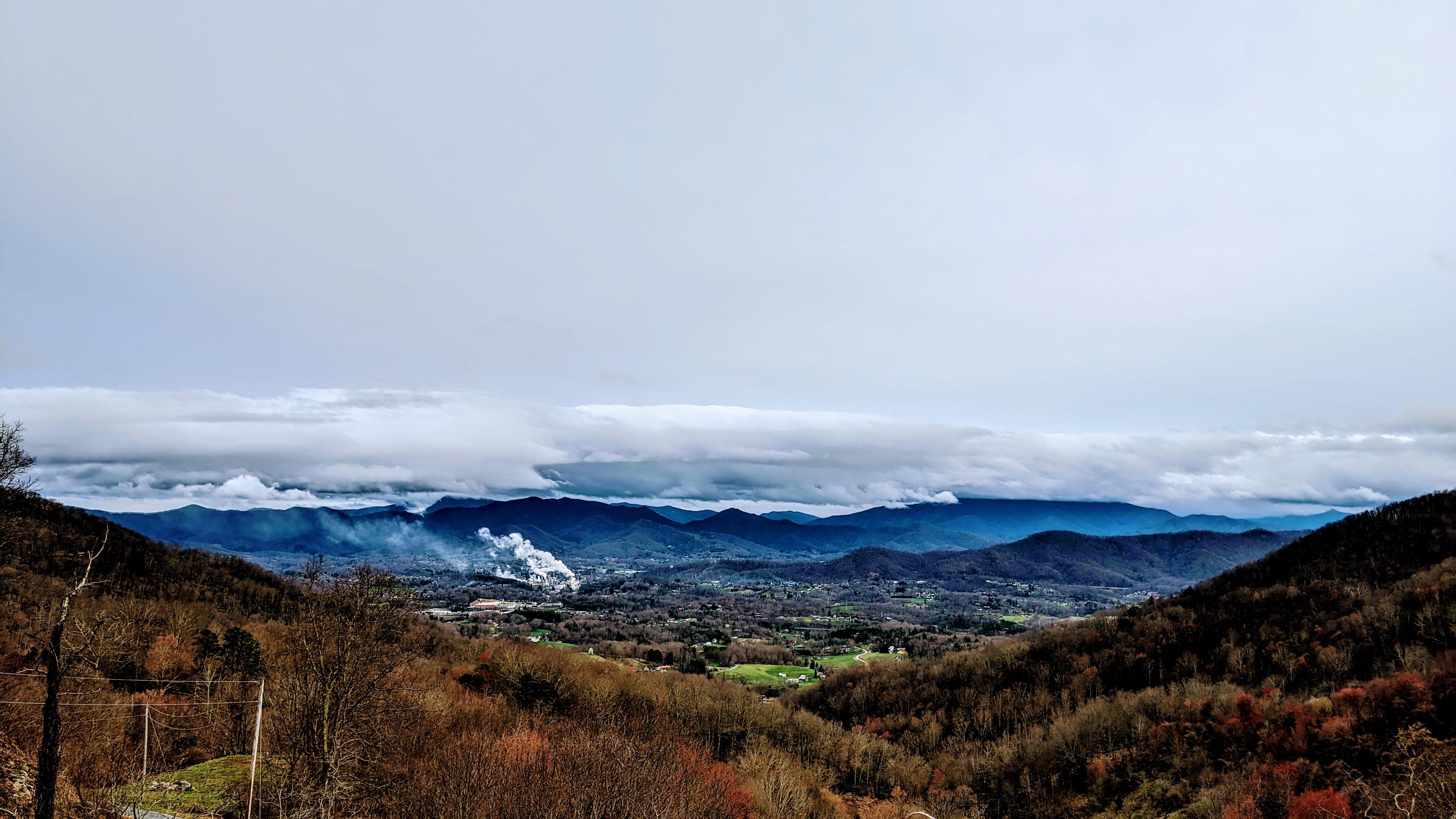 View of the mill town of Canton, Haywood County. You'll often smell it