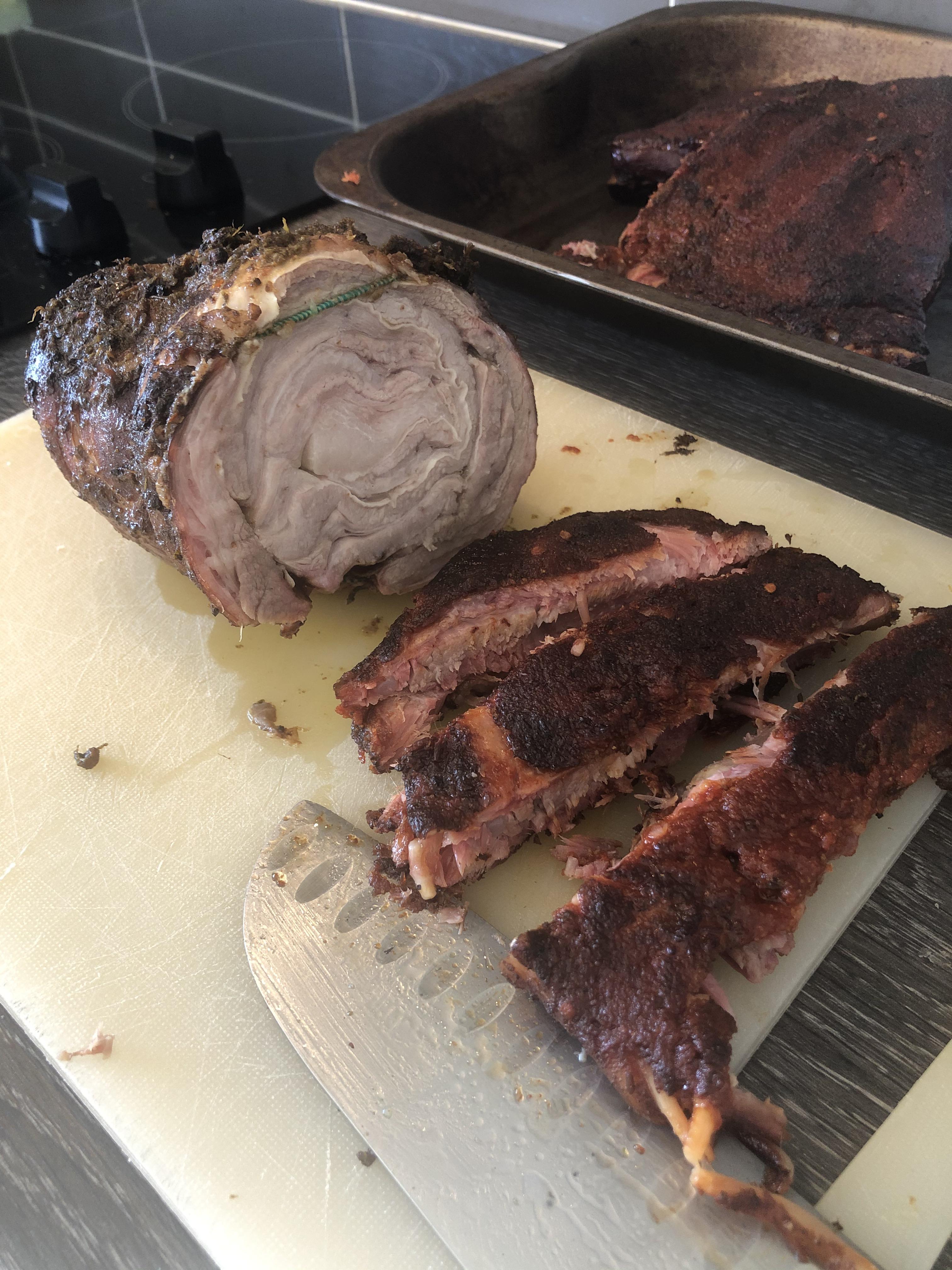 Rolled lamb belly and ribs. Divine! 4hrs and 6hrs respectively. r/BBQ