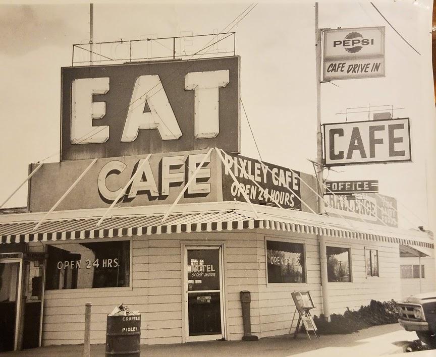Eat Cafe, Pixley, California, old Rt 66,1969 r/pics
