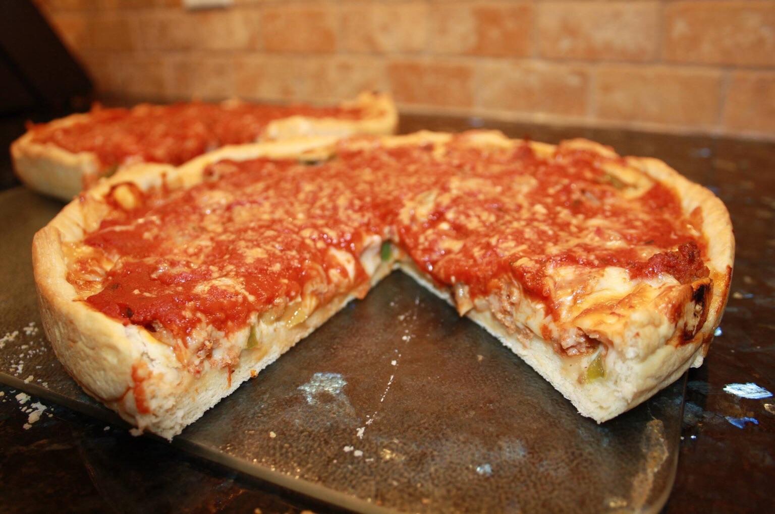[homemade] Chicago style deep dish pizza r/food