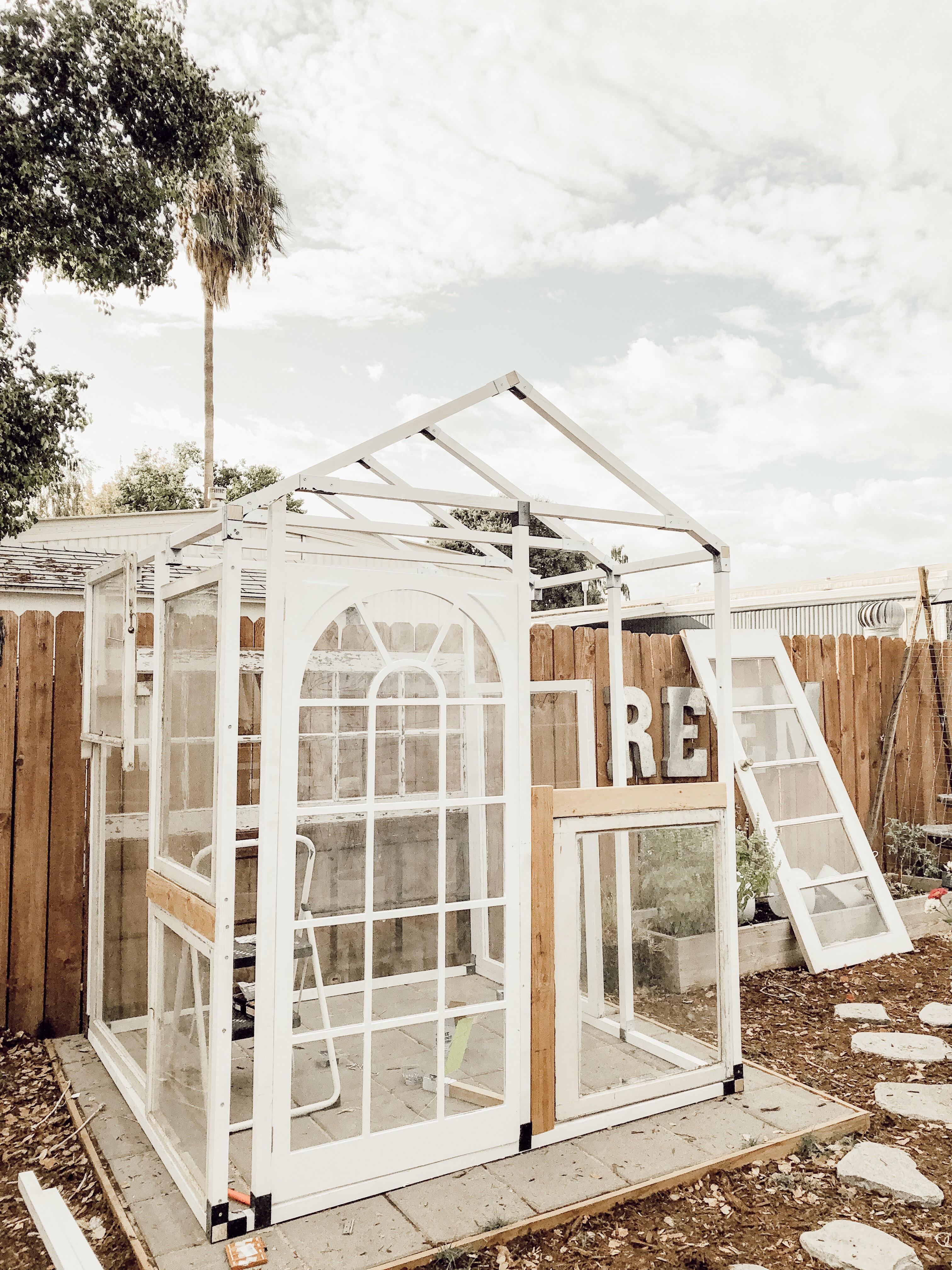 DIY greenhouse in the works made from old windows and doors! Insta