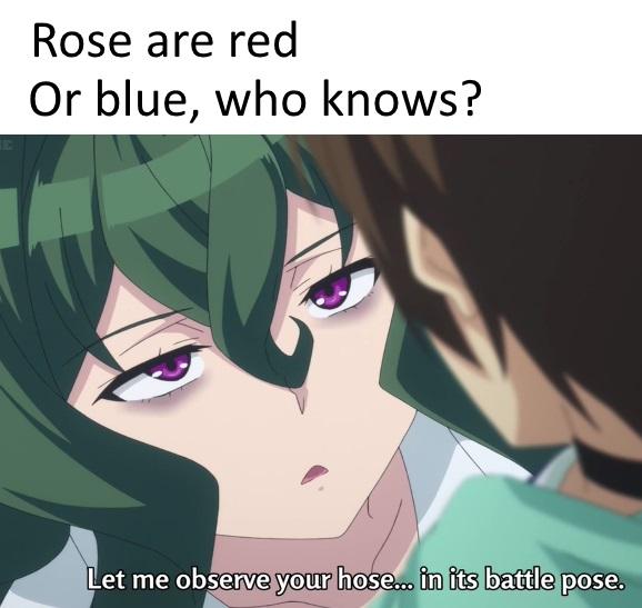 Anime Roses Are Red Violets Are Blue She is wearing a a red blouse a blue jean