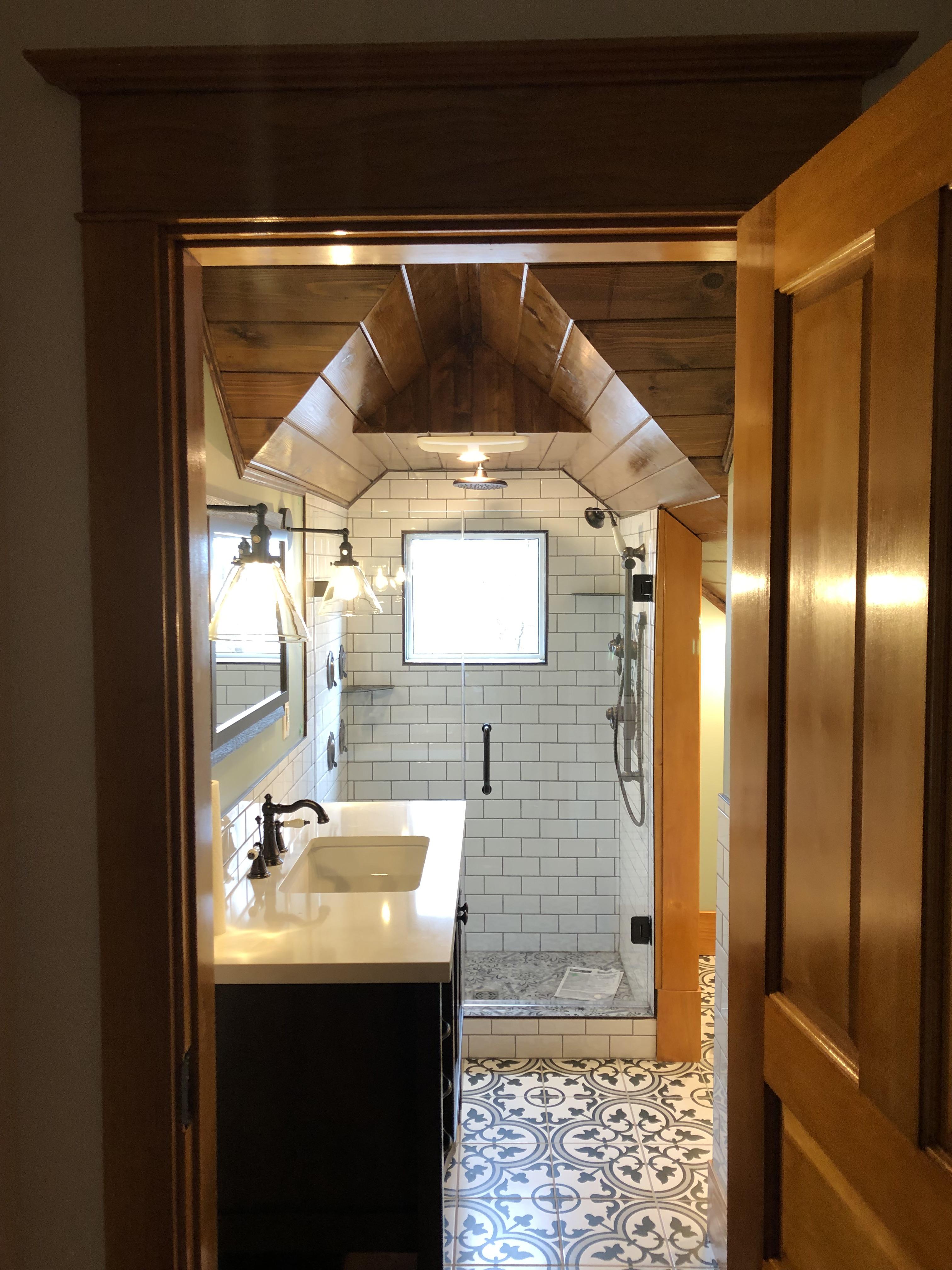 A bathroom I added to the upper story of my 100 year old home. Rural