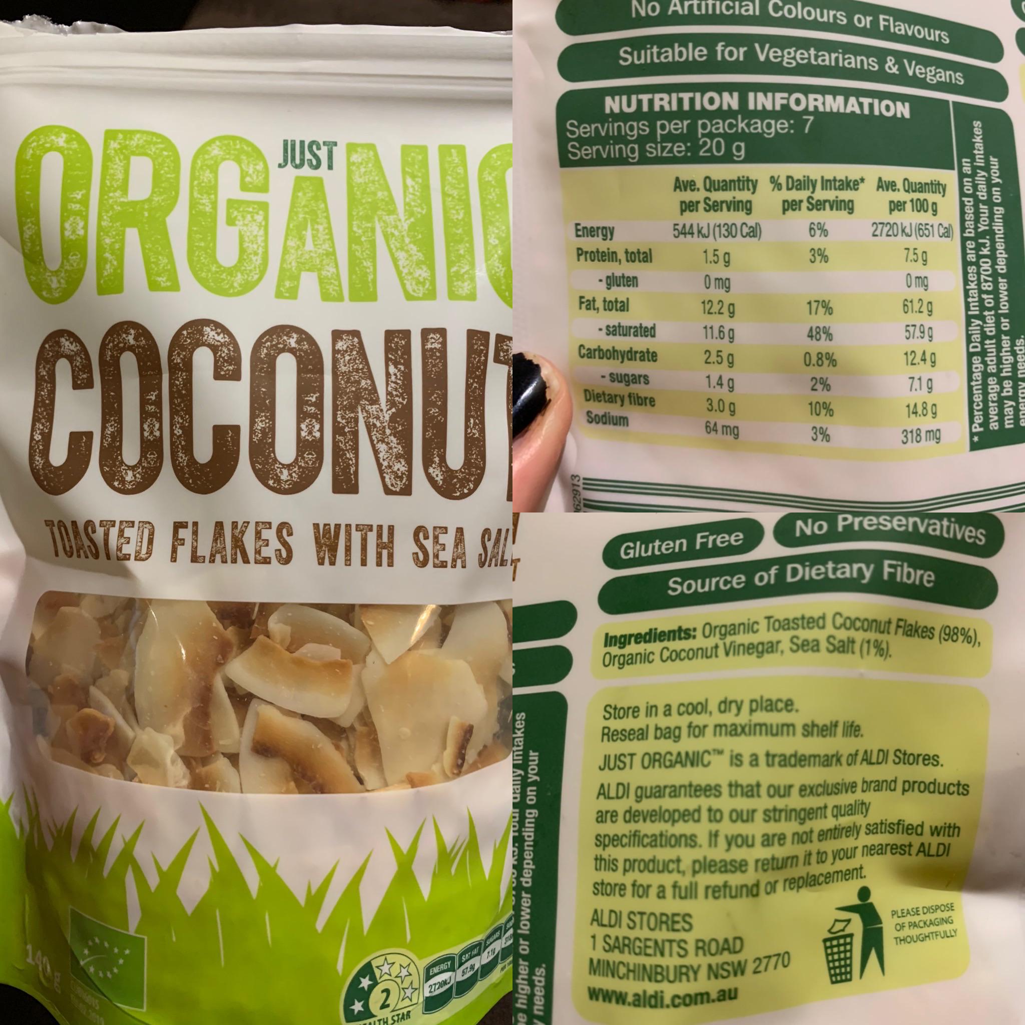 Salted toasted coconut flakes another nice Aldi find. I think they’ll