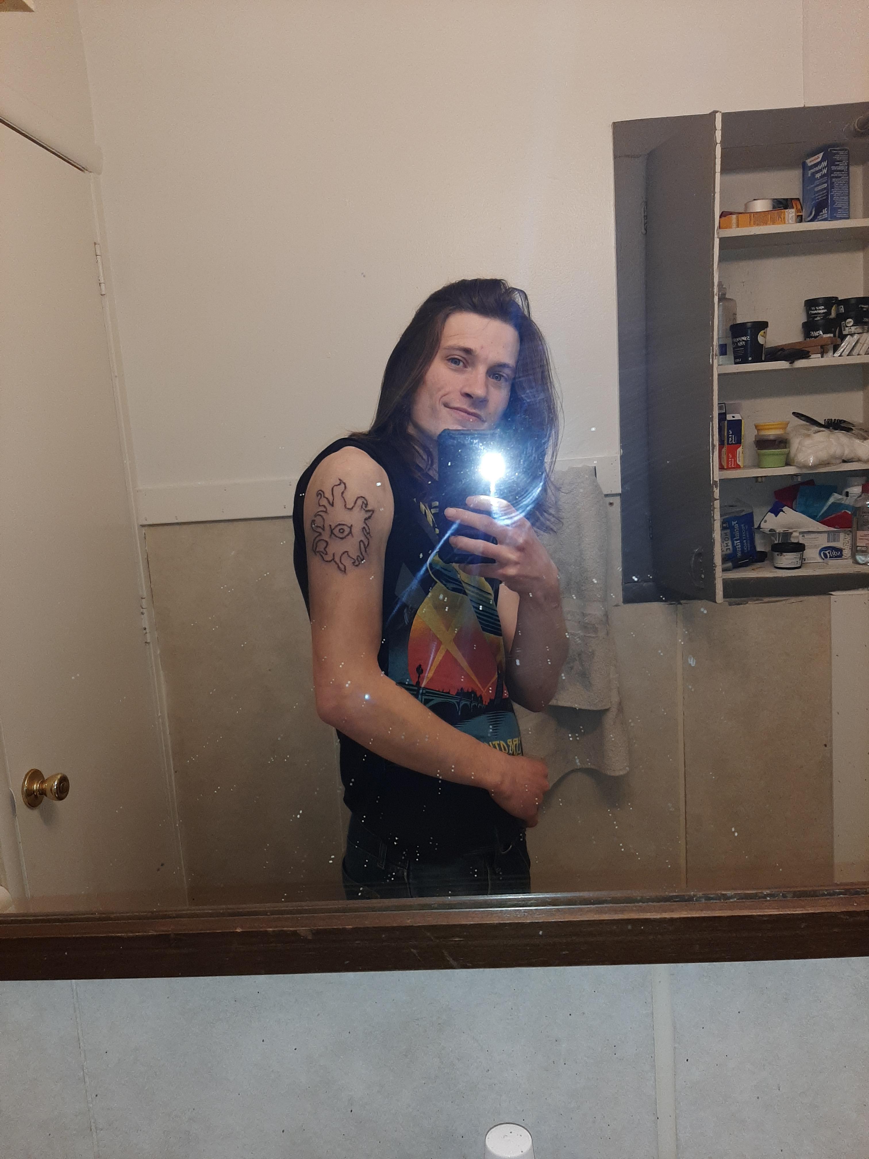 A Daniel Johnston tribute tattoo, took about two hours using a 9, will