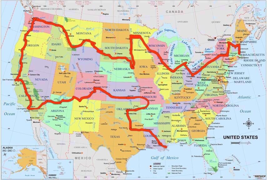 The 48state trip route so far r/Miata
