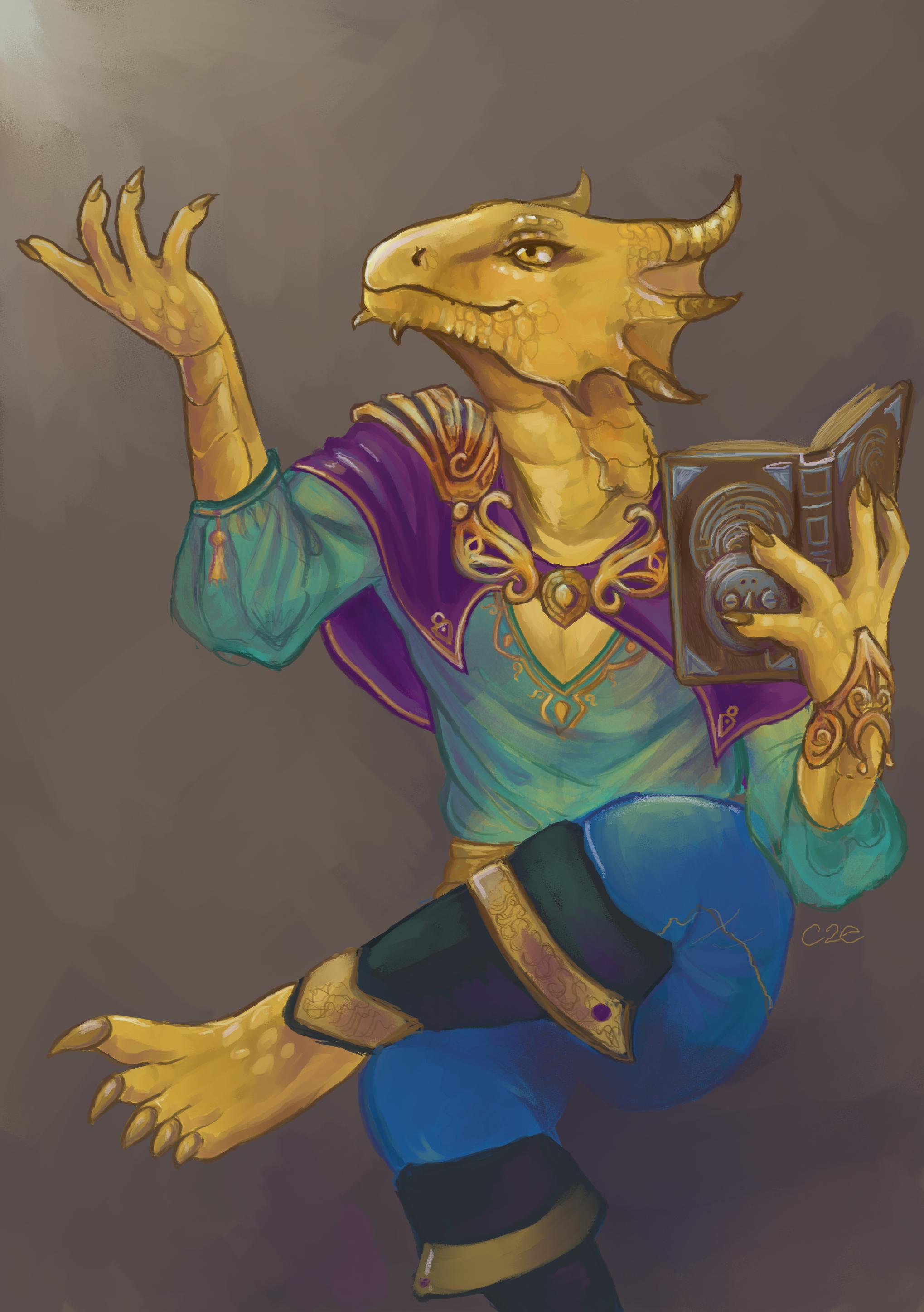 [RF] Golden Dragonborn Bard Thithtodir Pascal r/characterdrawing