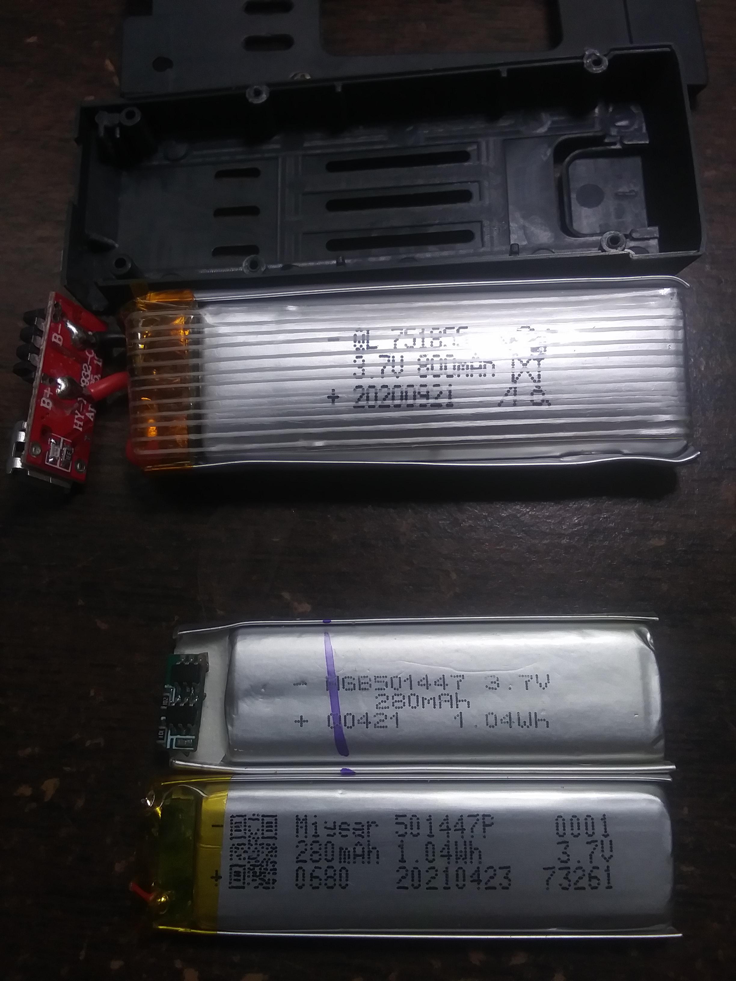 This bubbledout/bad top battery (3.7V 800mAh) goes to a rechargeable
