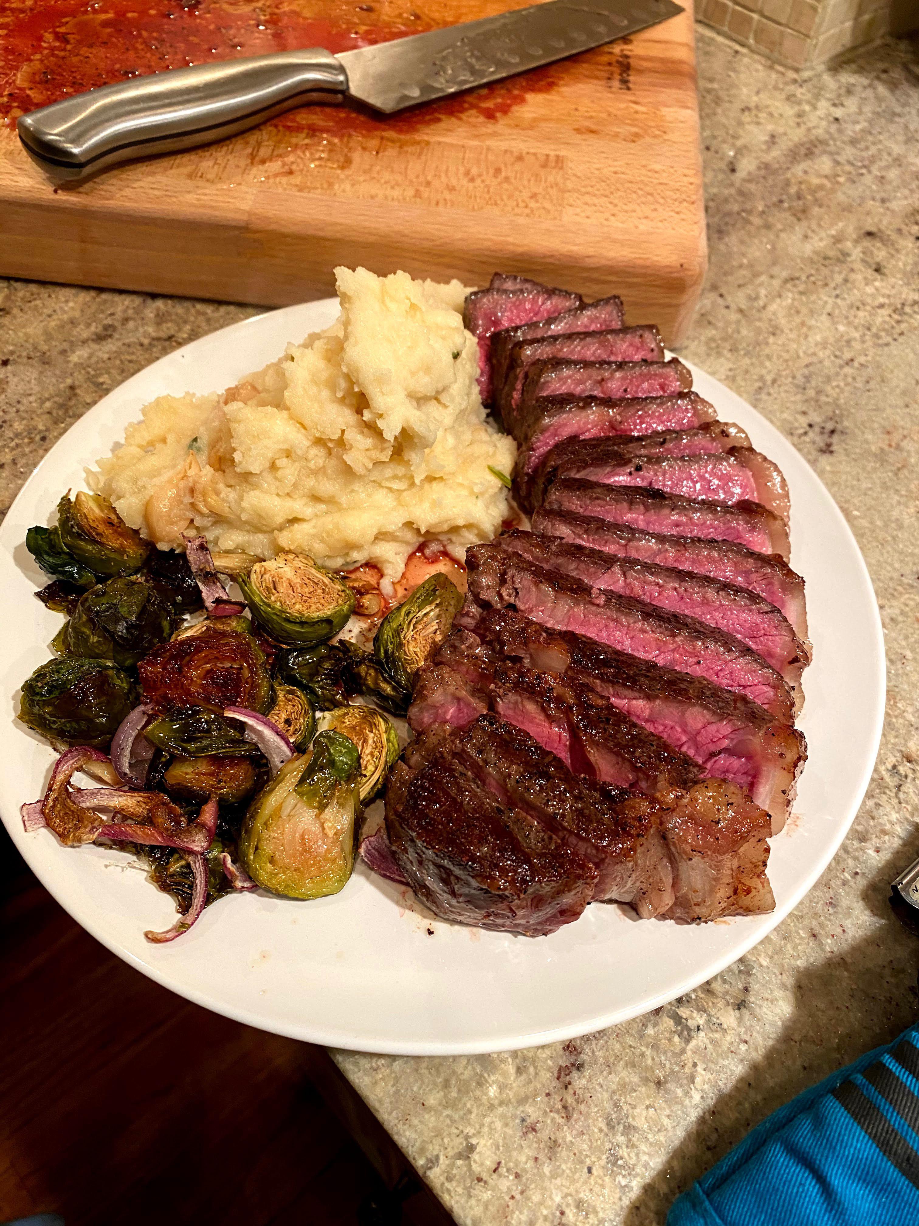 [homemade] Sous Vide ribeye with roasted veggies and mashed potatoes