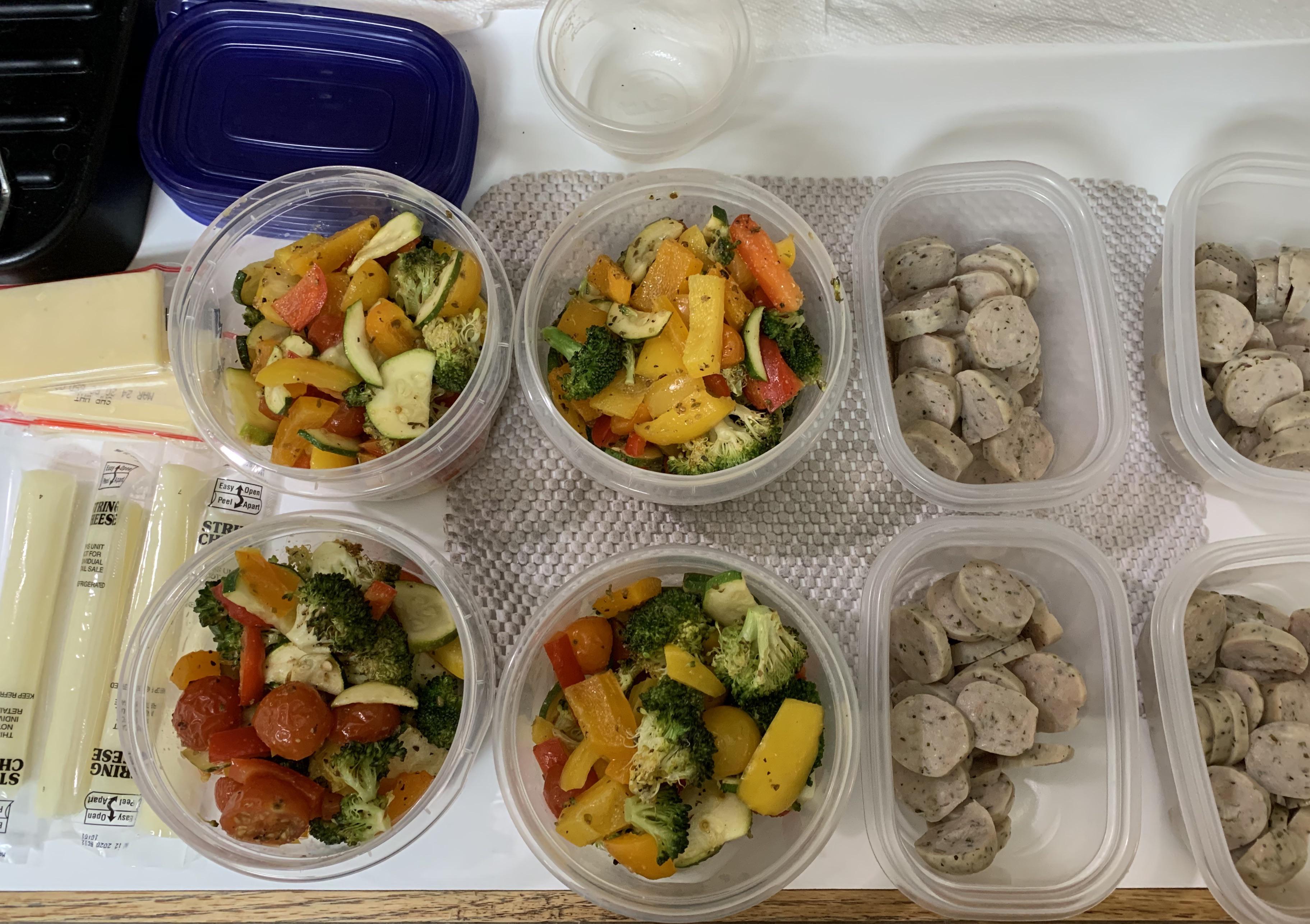Roasted vegetables +chicken sausage lunches are prepped for the week! I