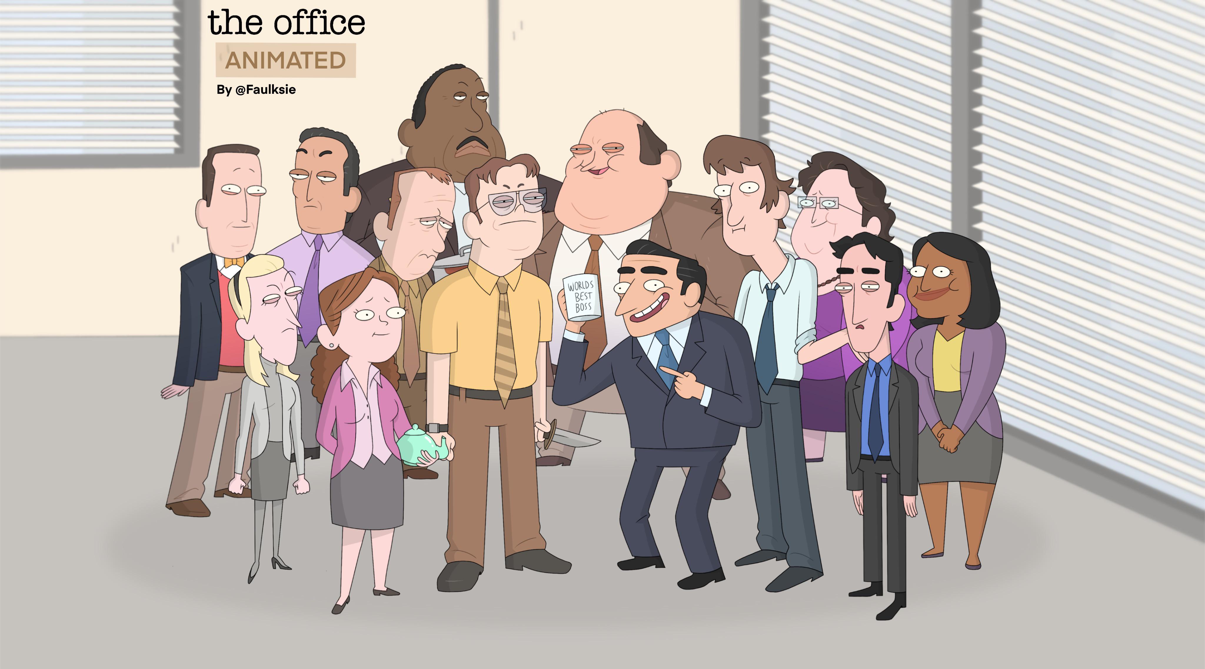 Still working on The Office animated! For now, here’s a group shot of