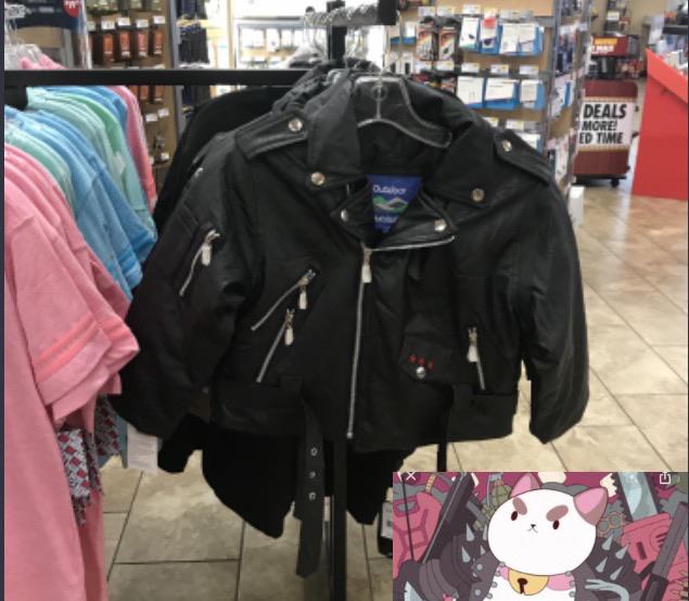 Saw this crop top or child’s (?) leather jacket in a gas station and