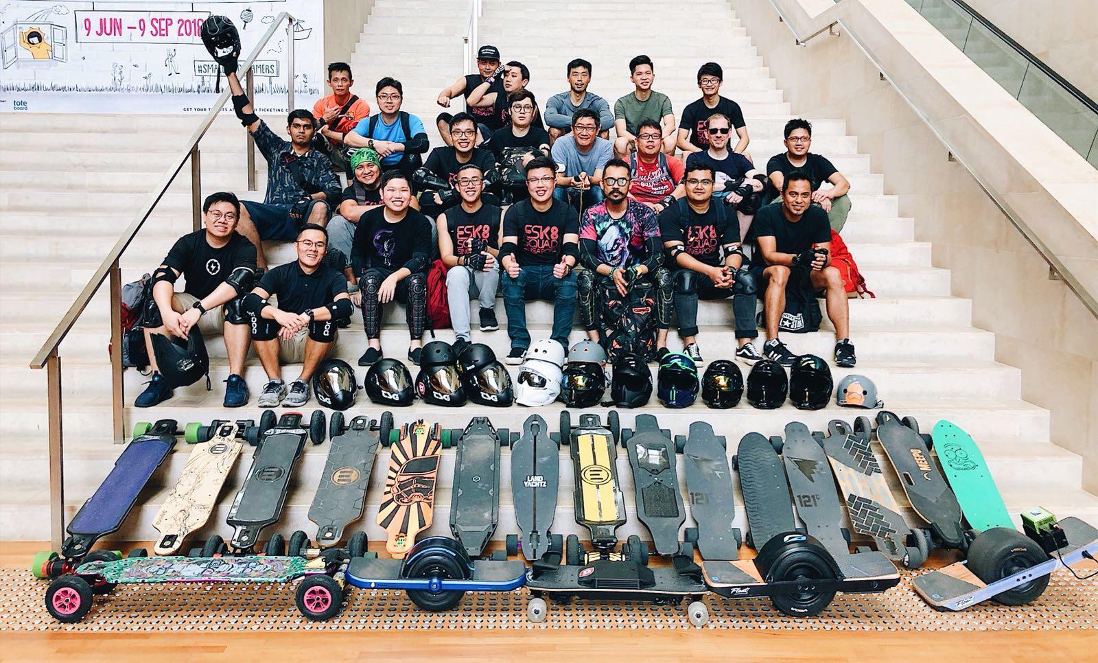 Electric Skateboarding Singapore crew group ride on car free Sunday