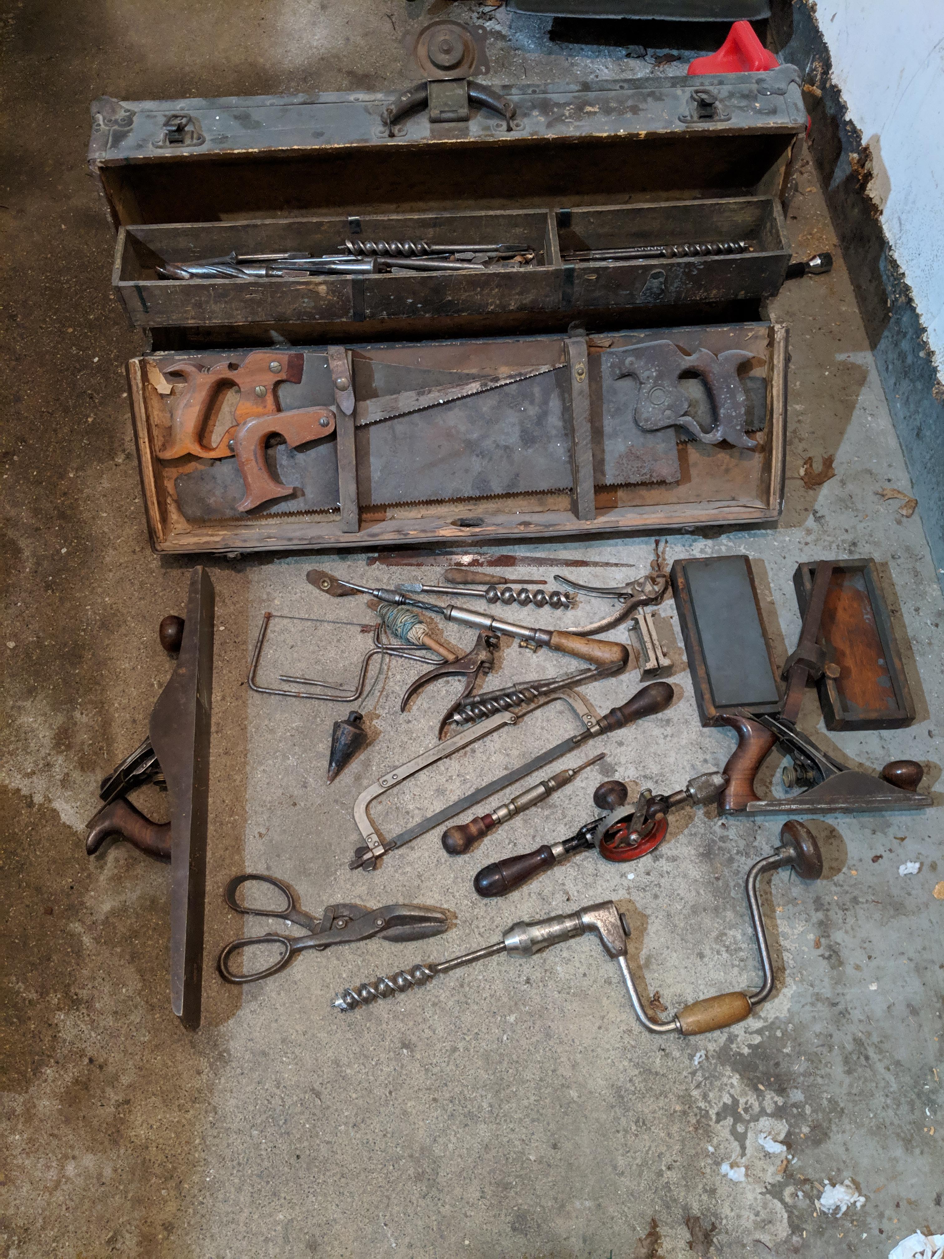 My great grandpa's old carpentry set! r/woodworking