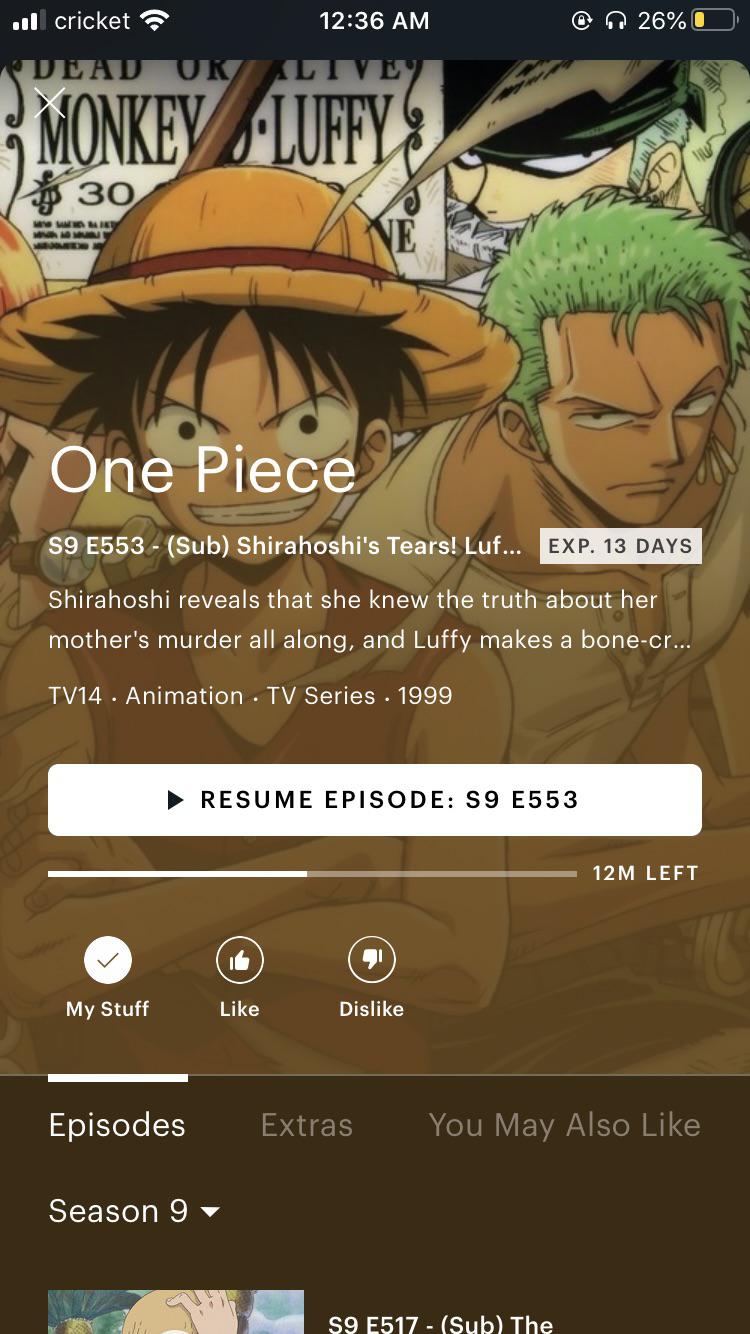 One Piece expiring in 23 days off Hulu? OnePiece