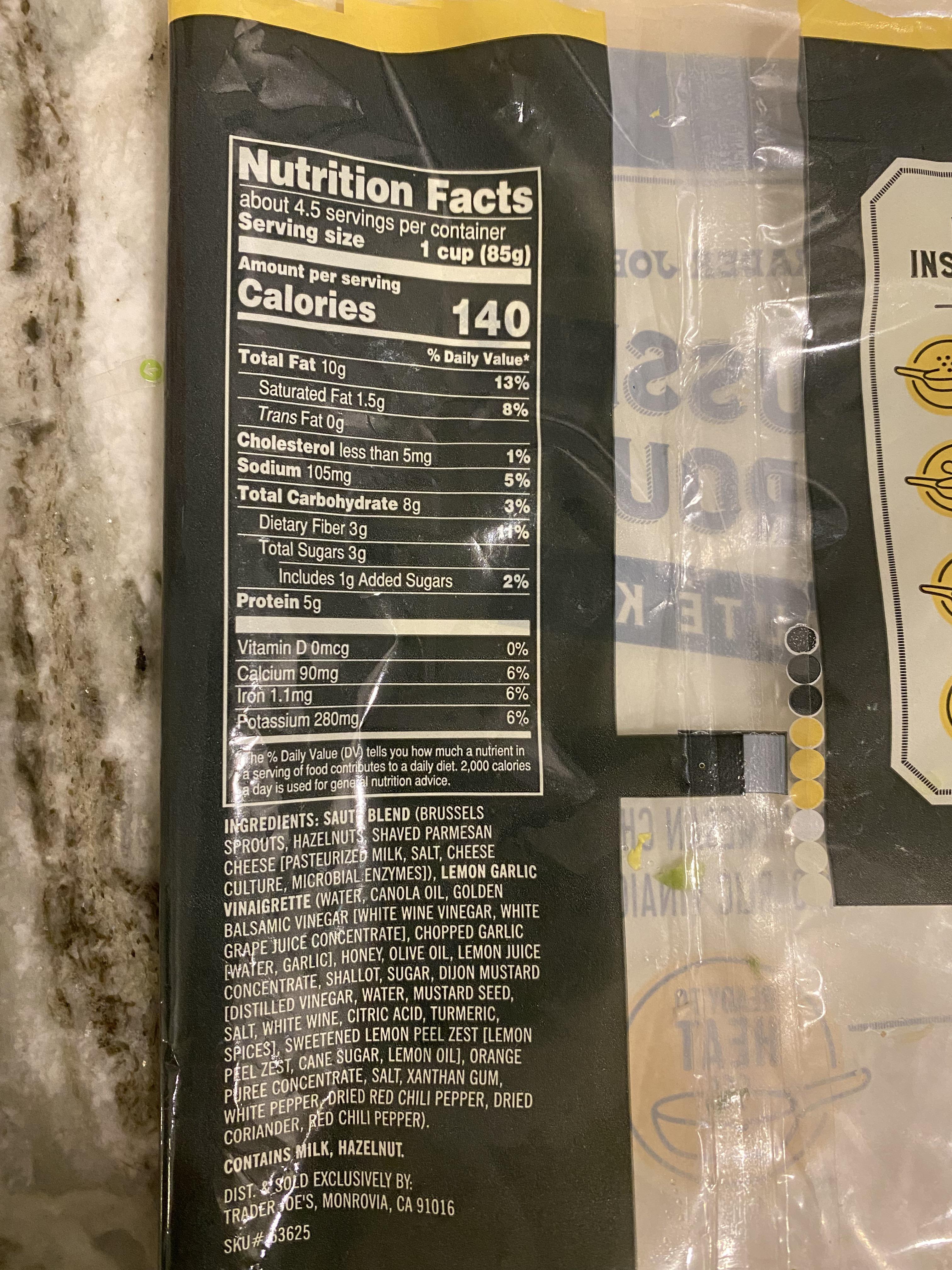 Update on Trader Joe’s Brussels Sprouts Sauté Kit here’s the nutrition information r/traderjoes