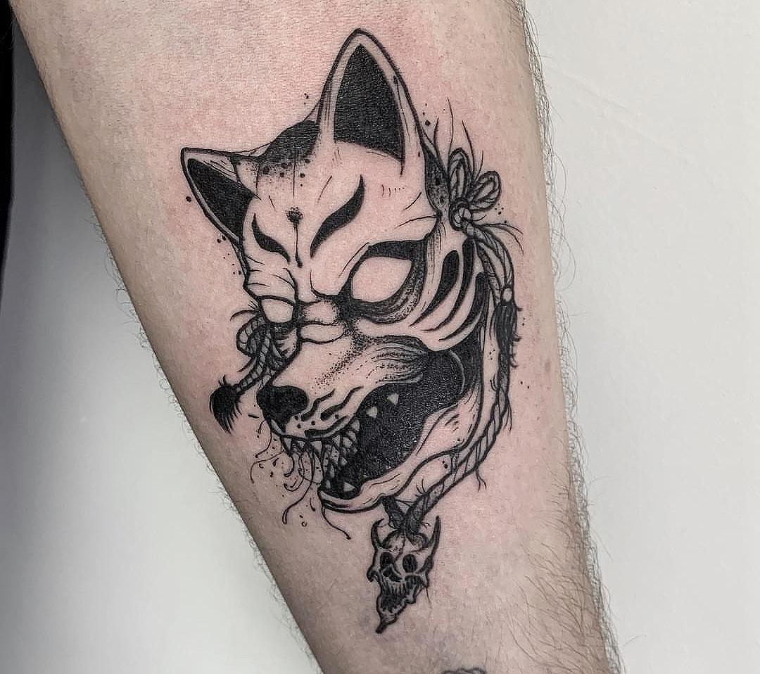 Kitsune Mask done by Sergio on Barna Tattoo Gallery (Barcelona) r/tattoos
