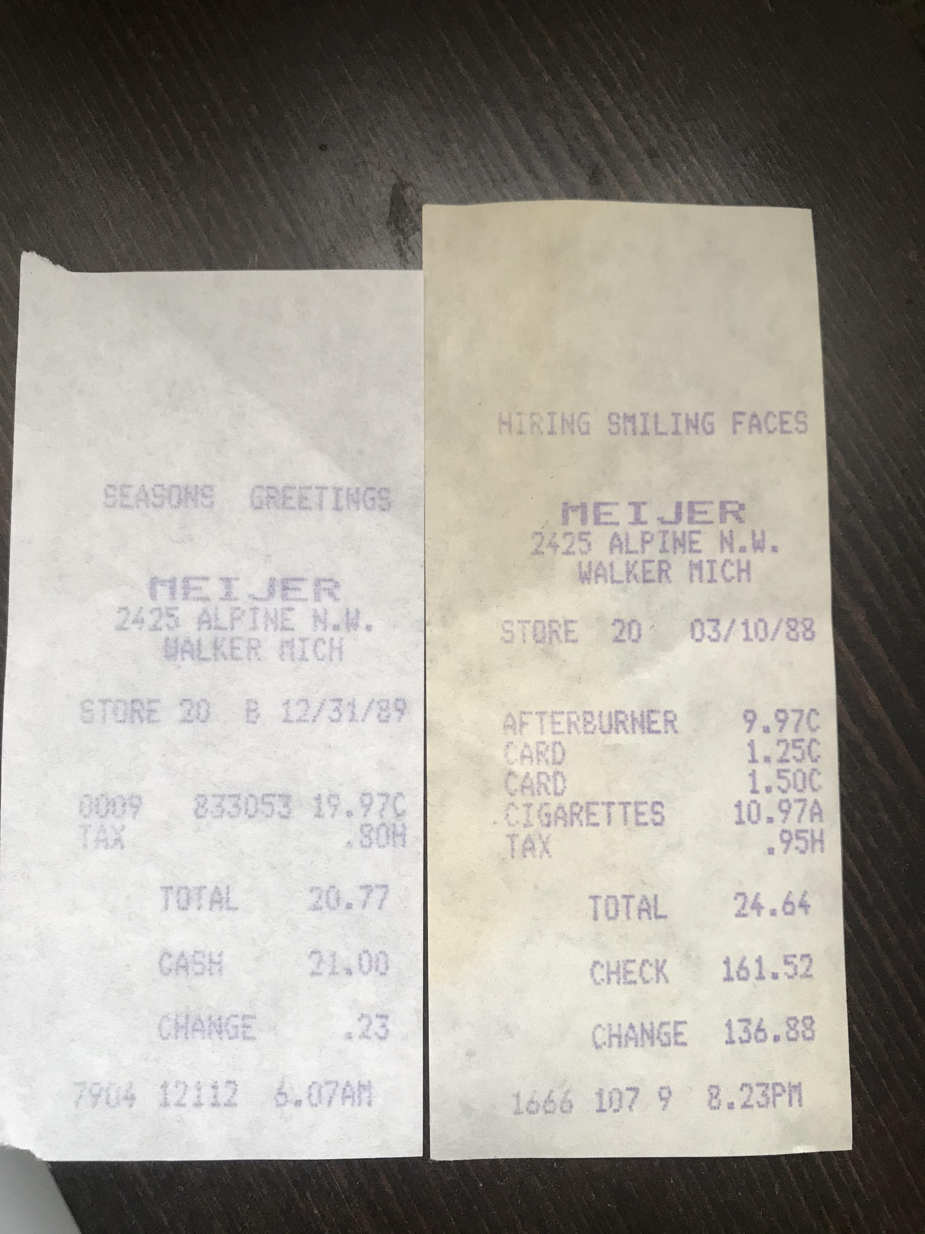 Meijer store 20 receipts from the late 80’s r/meijer