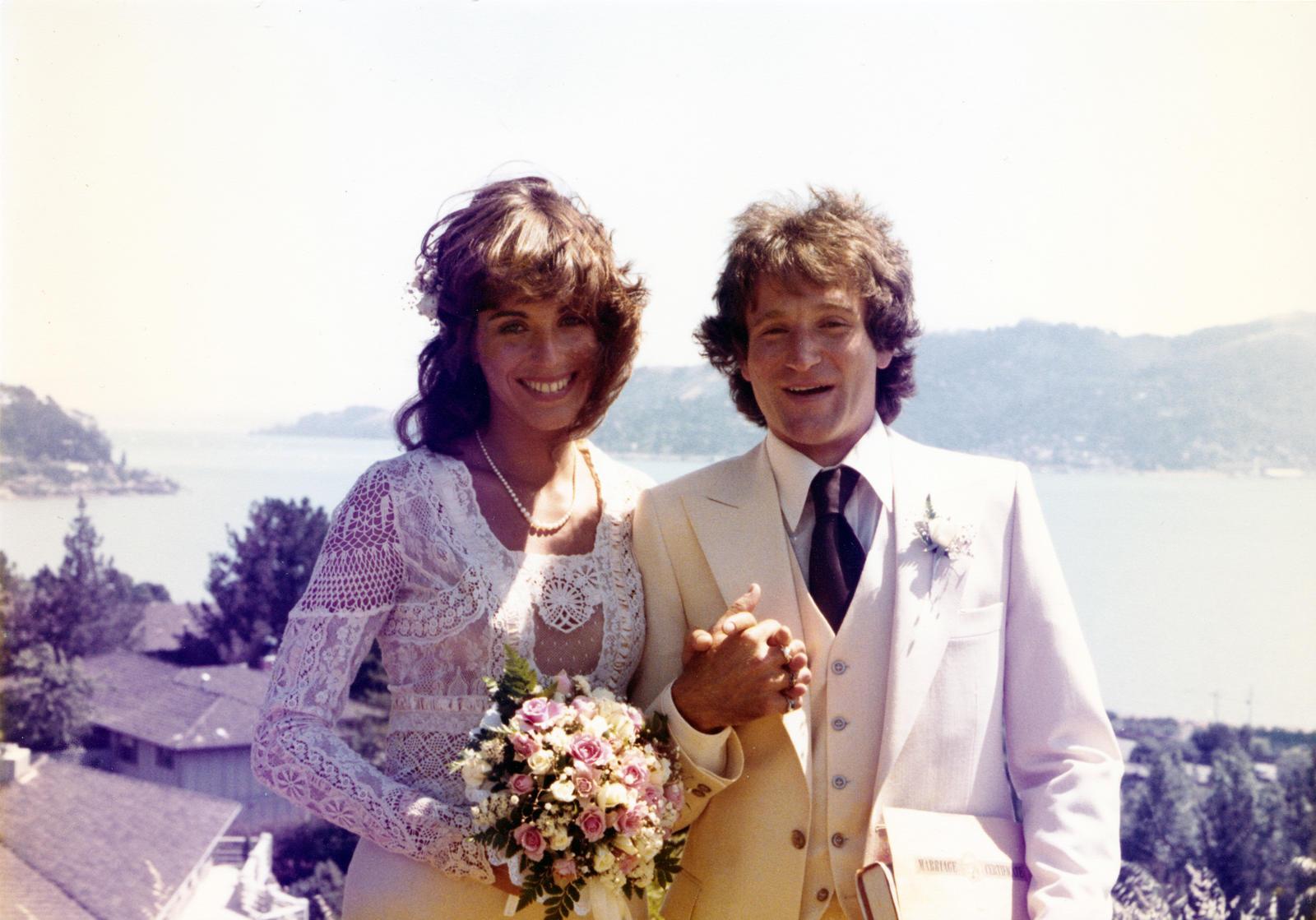 Robin Williams and his first wife Valerie Velardi on their wedding day