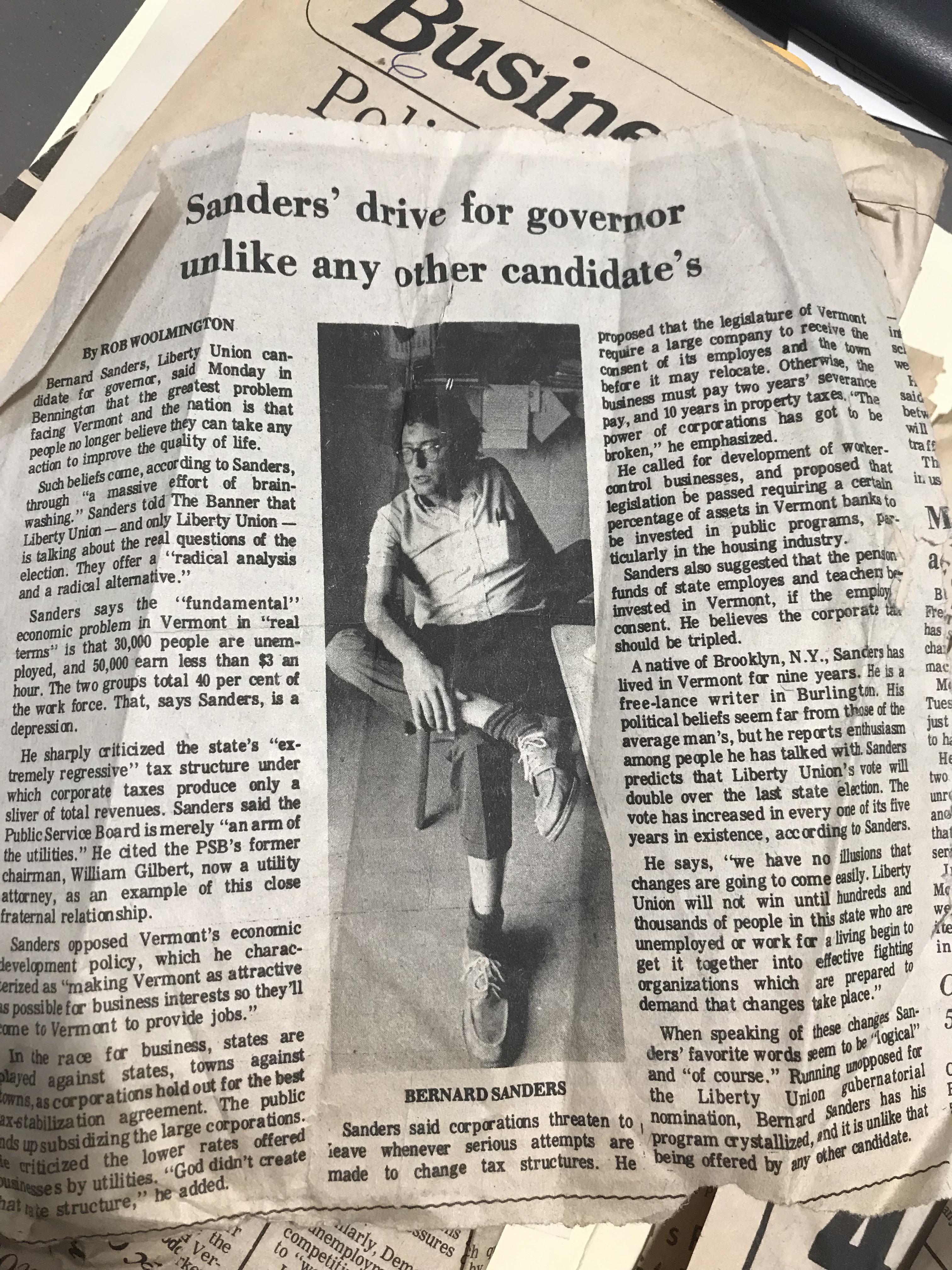 Found an old Vermont newspaper clipping about Bernie from 1974 r