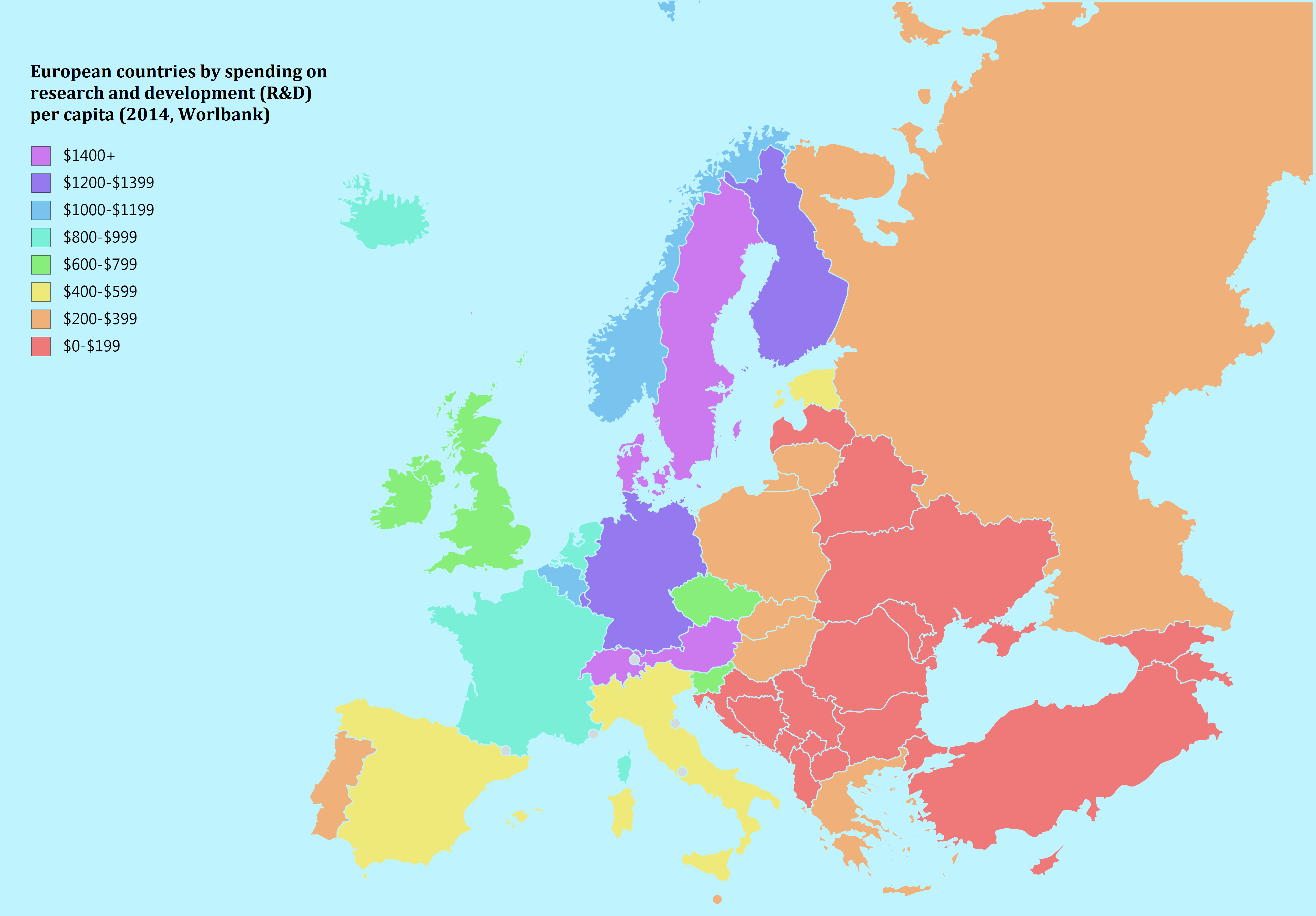 European countries by spending on research and development (R&D) per