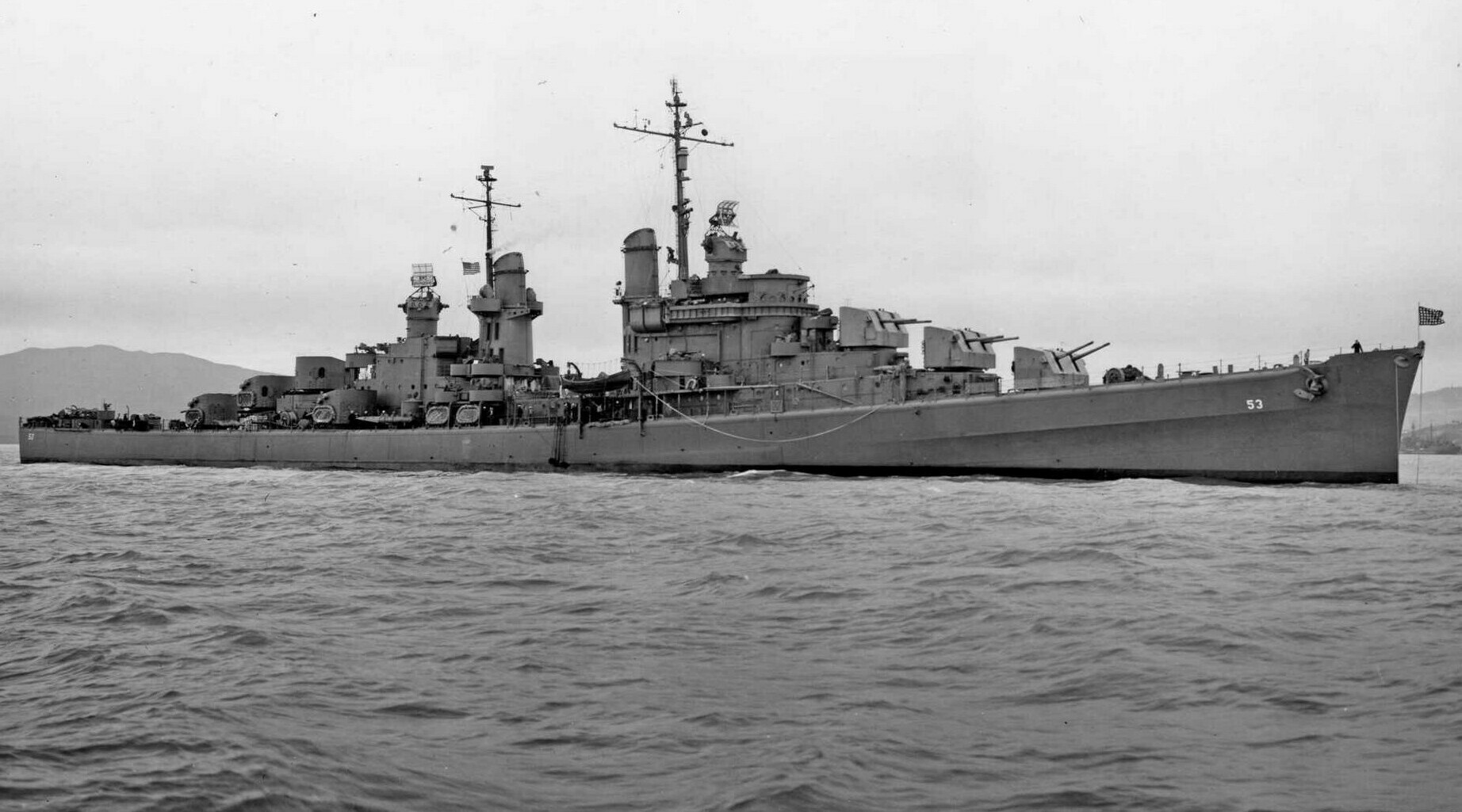 The U.S. Navy Atlanta Class light cruiser U.S.S. San Diego (CL53) off