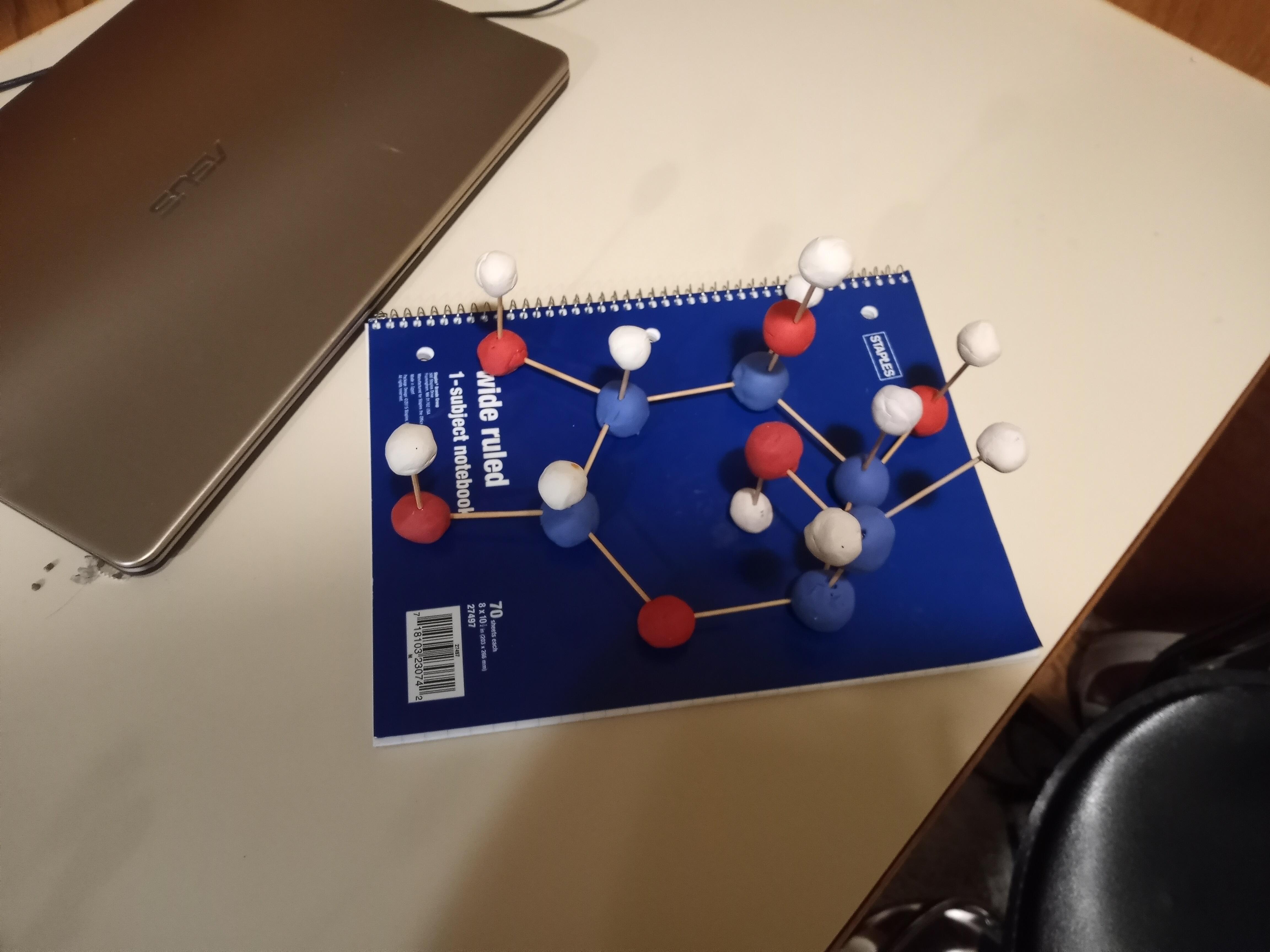 My glucose molecule model made with clay and toothpicks. My mum thought