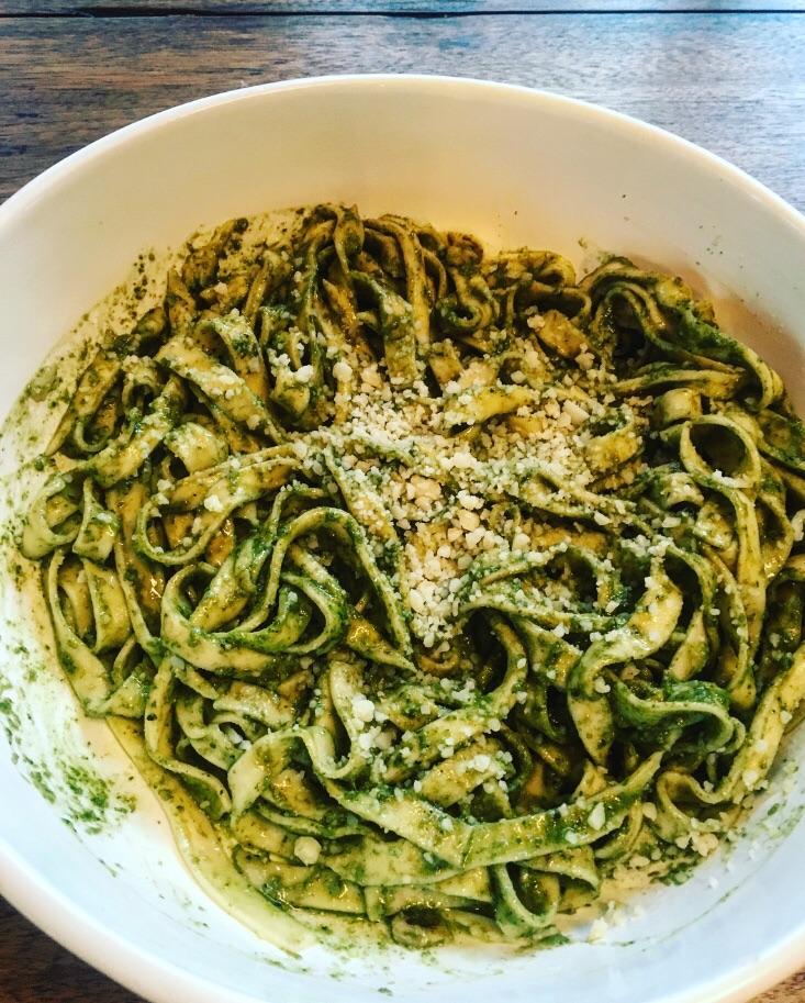 Handmade Fettuccine with fresh Basil Pesto r/recipes