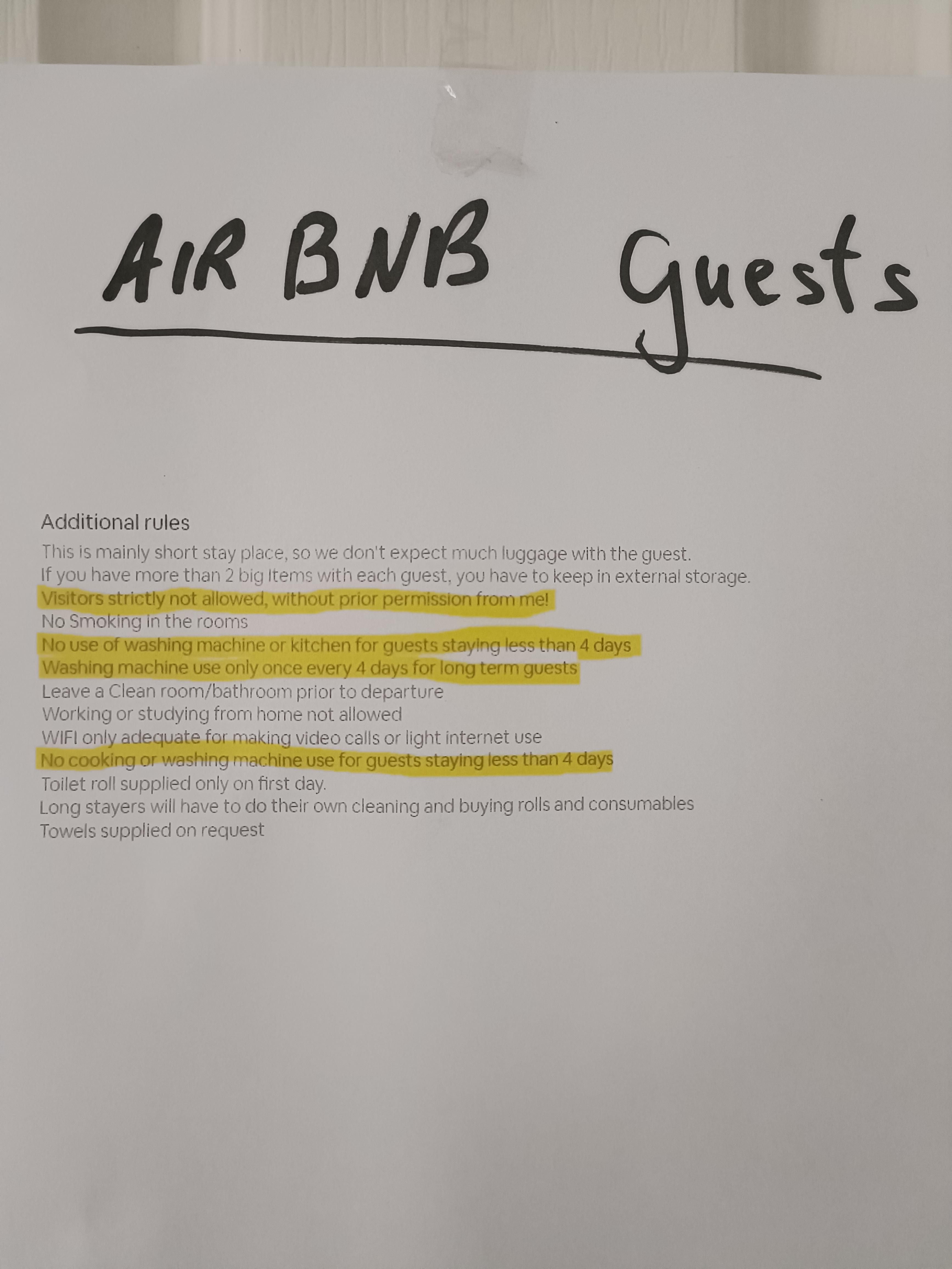 Notice to AirBnb guests r/mildlyinfuriating